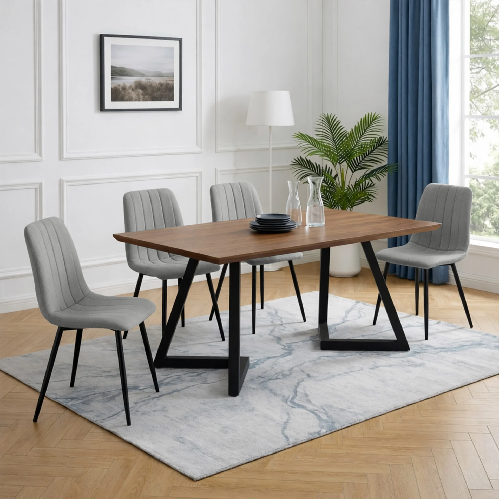 Holland Fabric Dining Chair - Set of 4 - Grey - Image 5