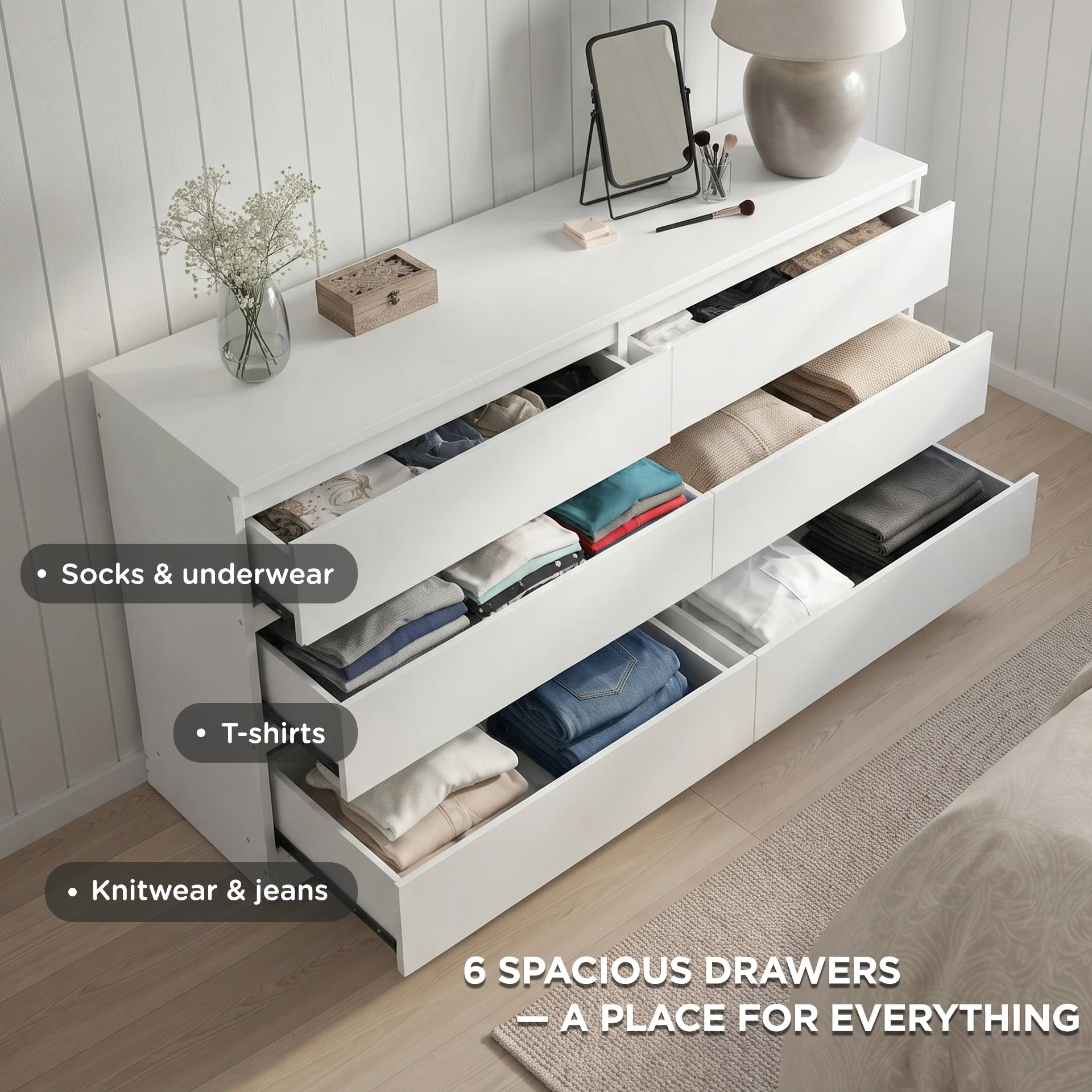 Hollis 6 Drawers Low Boy - White - Image 4