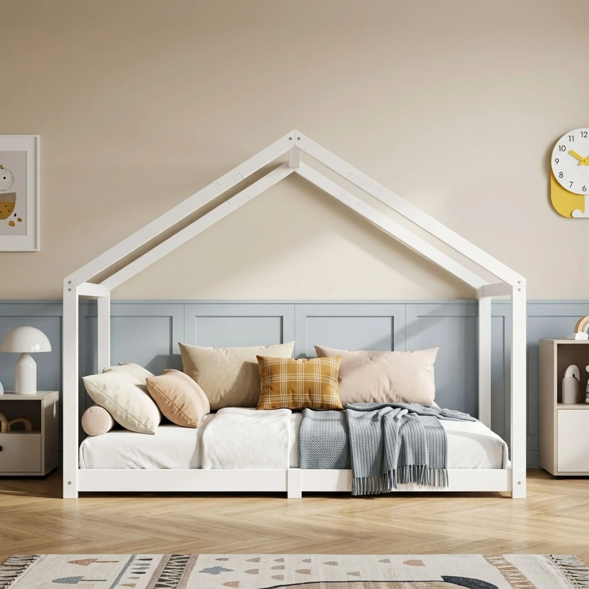 Homi Single Wooden Bed Frame - White - Image 2