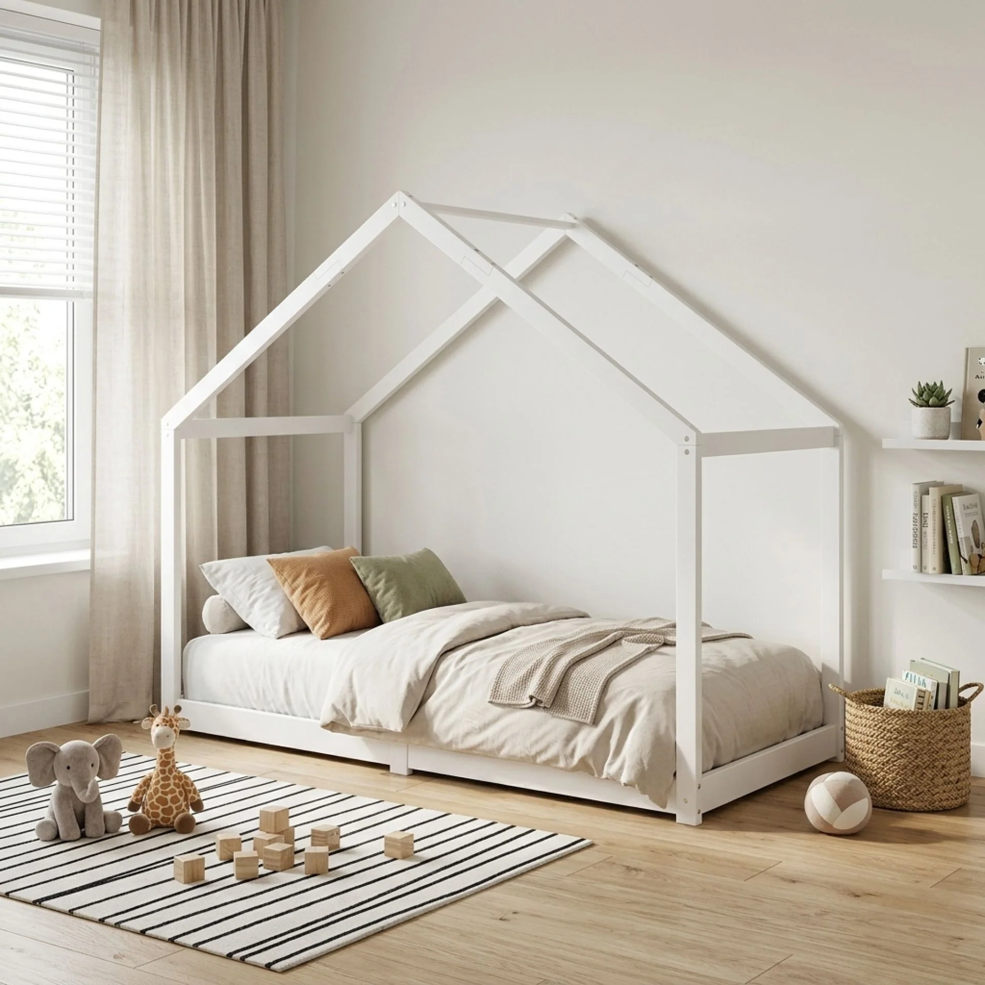 Homi Single Wooden Bed Frame - White - Image 3