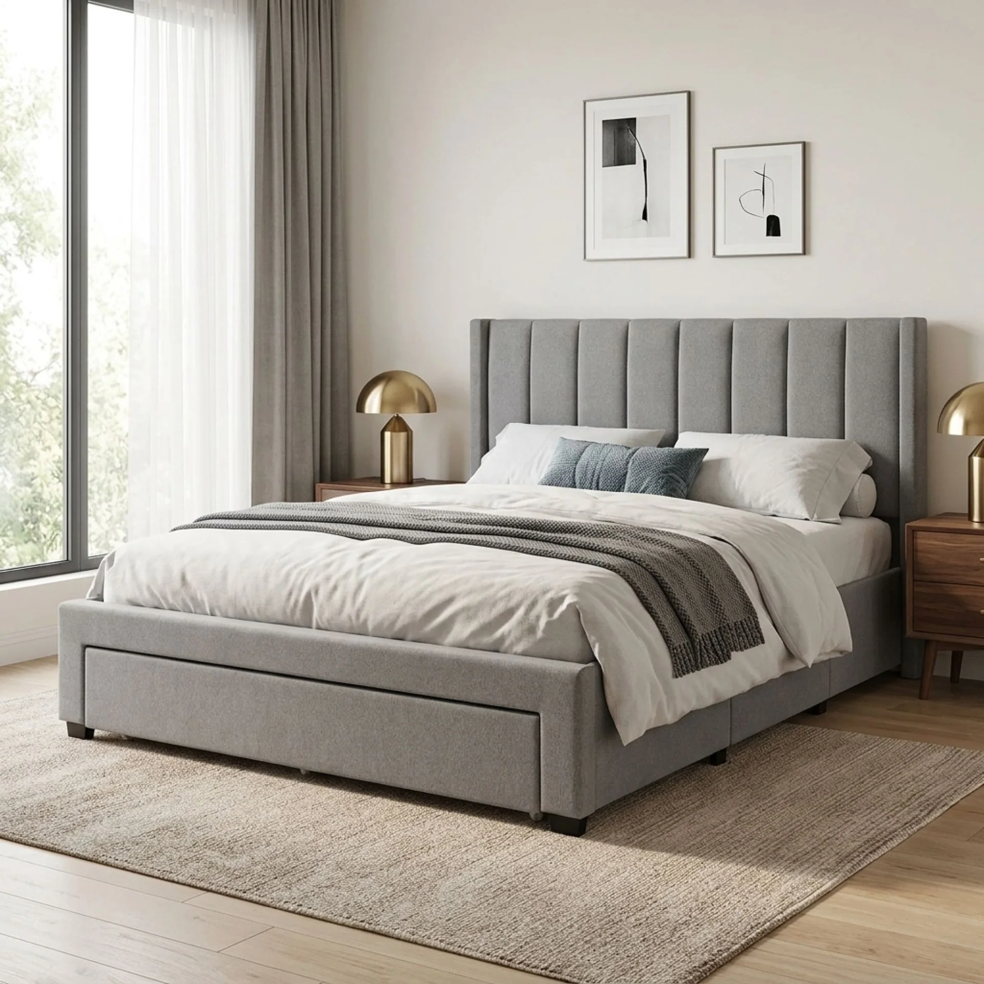 Hopkins Queen Velvet Bed Frame with Storage - Grey - Image 3