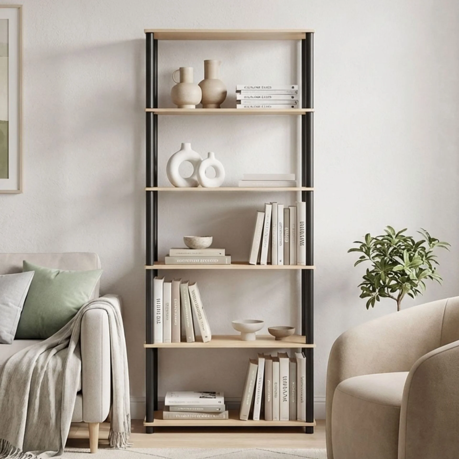 Horeke 6 Tier Flexi Storage Rack - Oak + Black - Image 2
