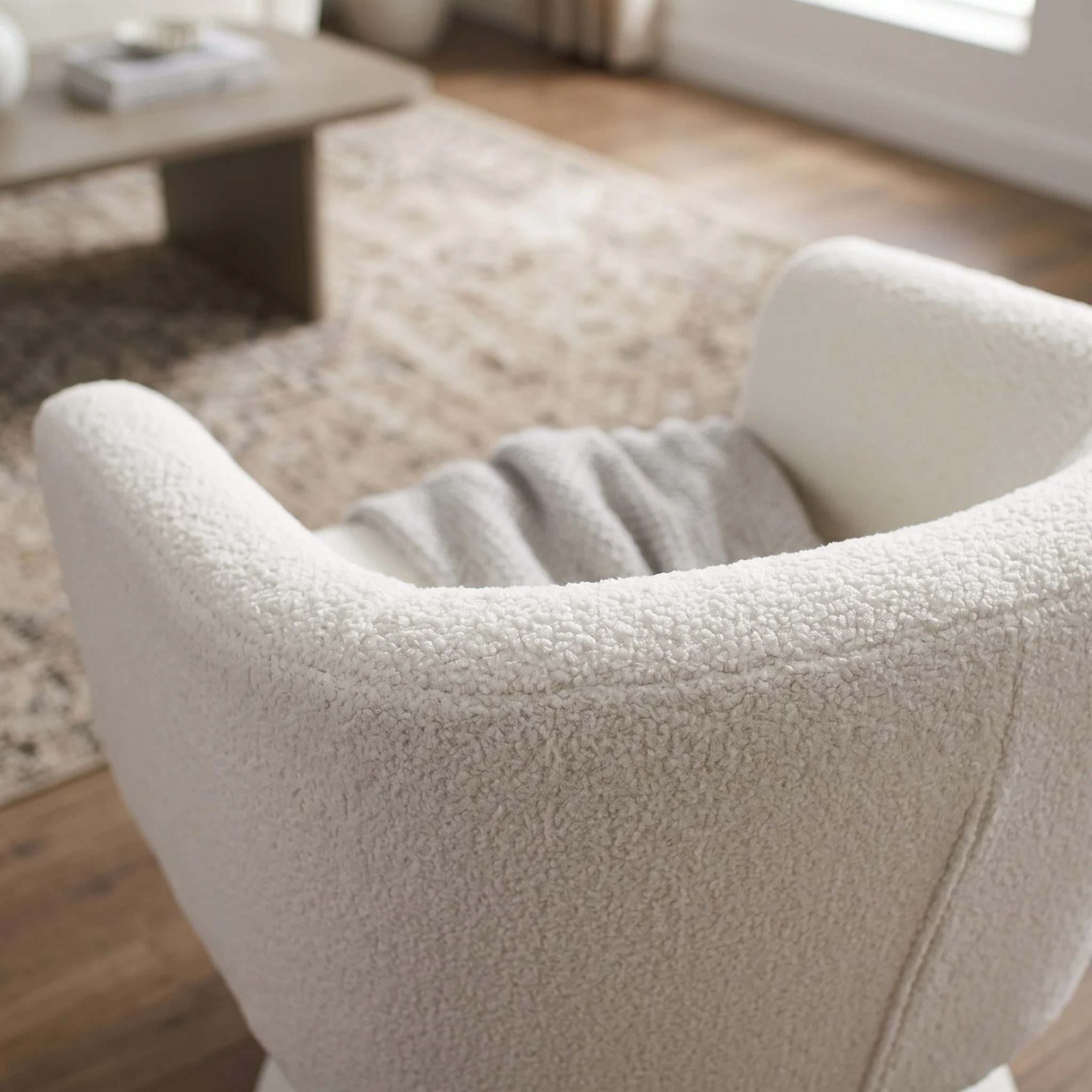 Hug Boucle Swivel Armchair - White - Image 5