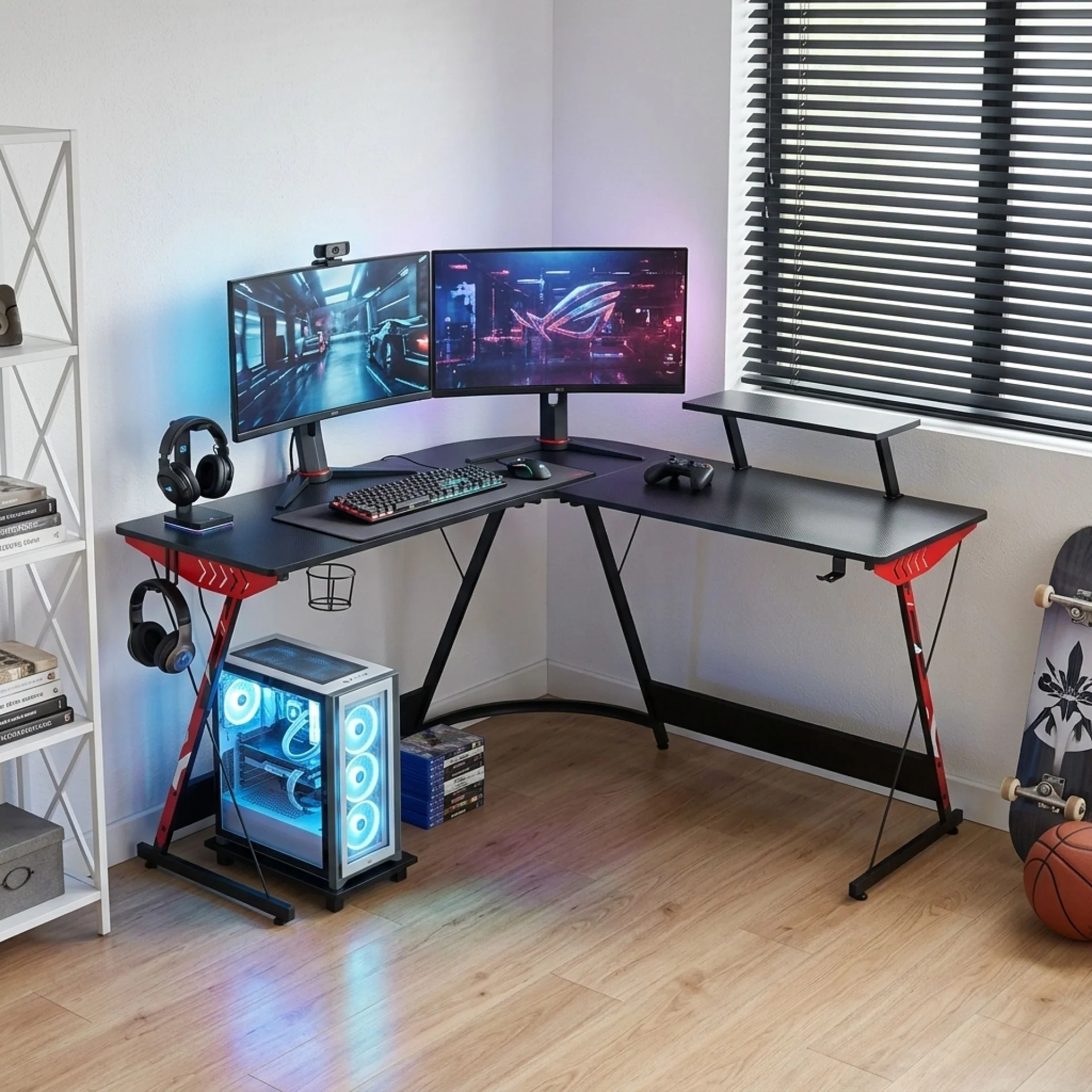 Hunter L-Shaped Gaming Desk - Black - Image 4