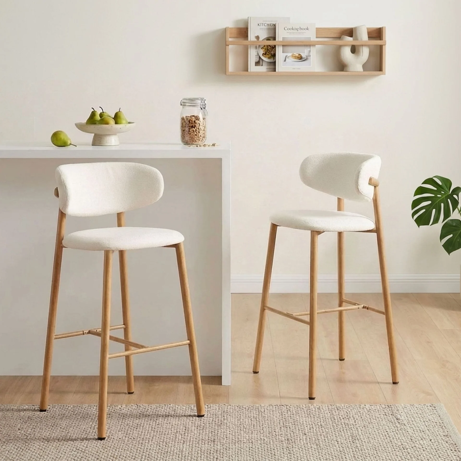 Indigo Fabric Bar Stool - Set of 2 - Beige