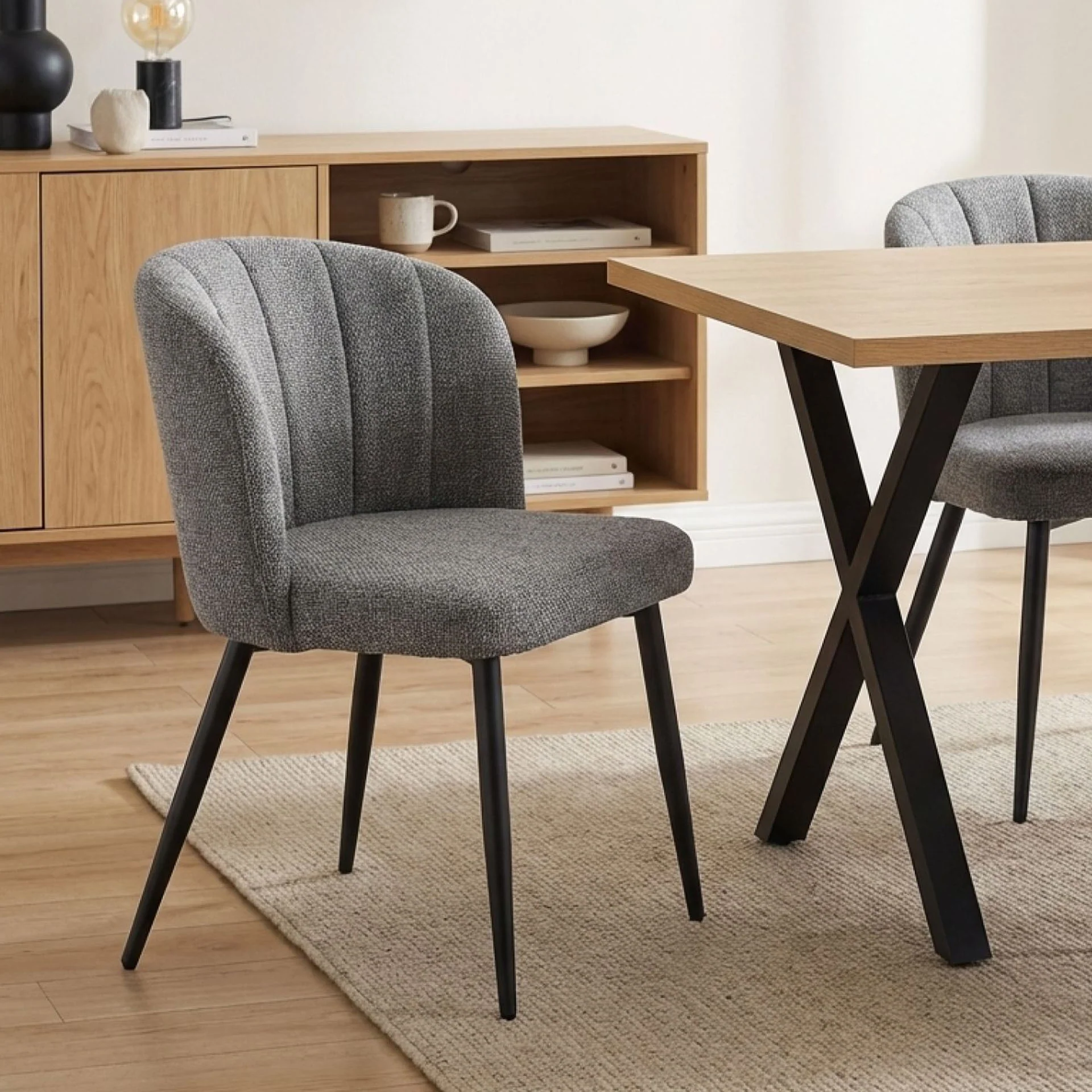 Ines Embossed Velvet Dining Chairs - Set of 2 - Dark Grey - Image 5