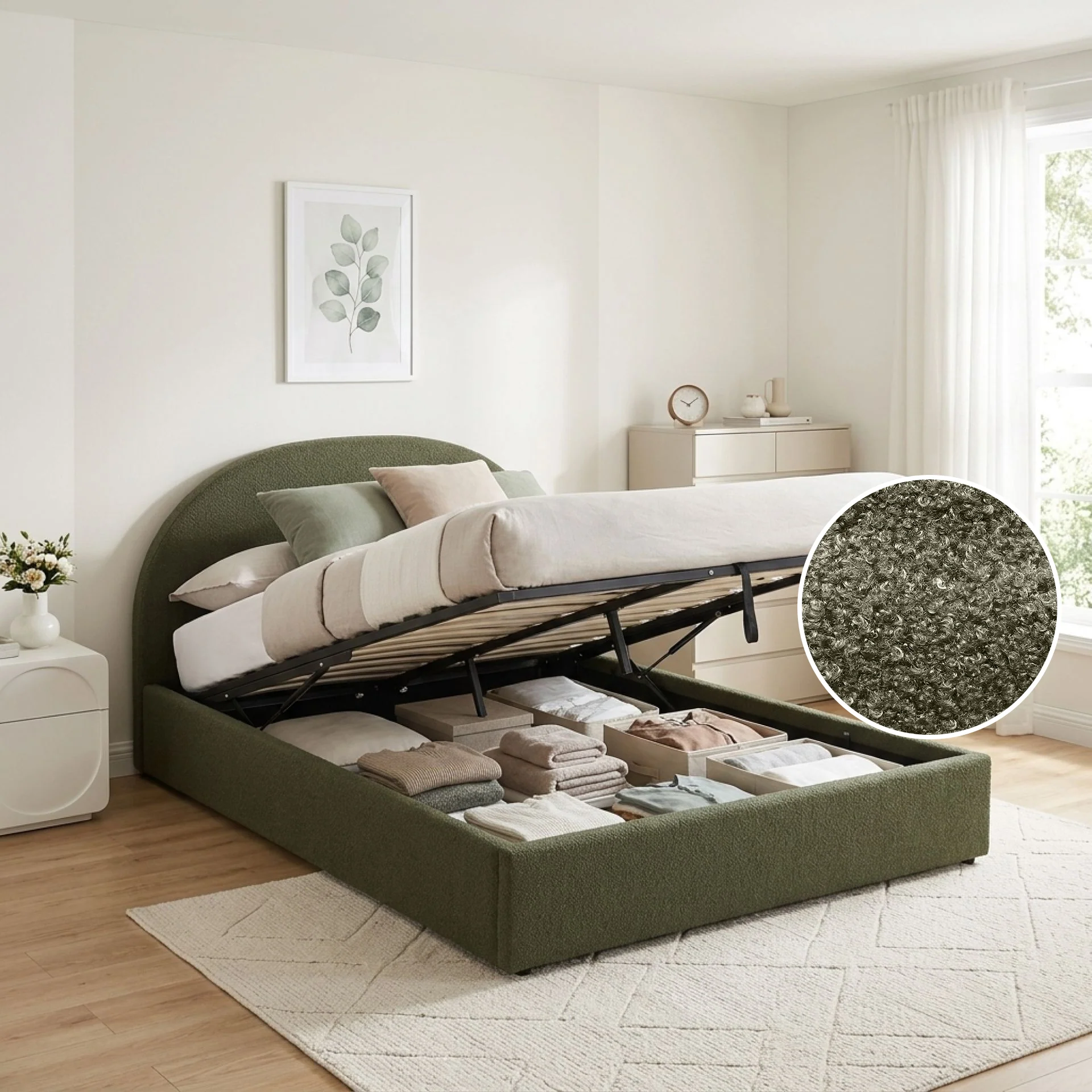 Isabella Queen Gas Lift Bed Frame - Dark Green - Image 2