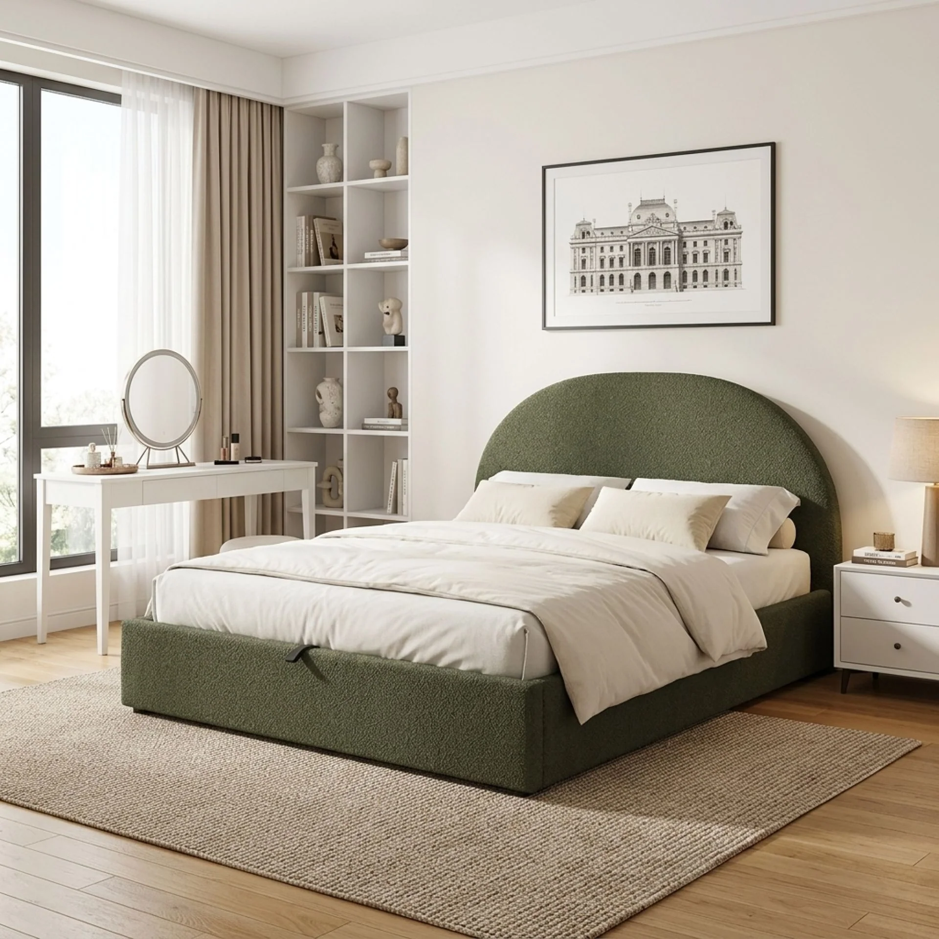 Isabella Queen Gas Lift Bed Frame - Dark Green - Image 3