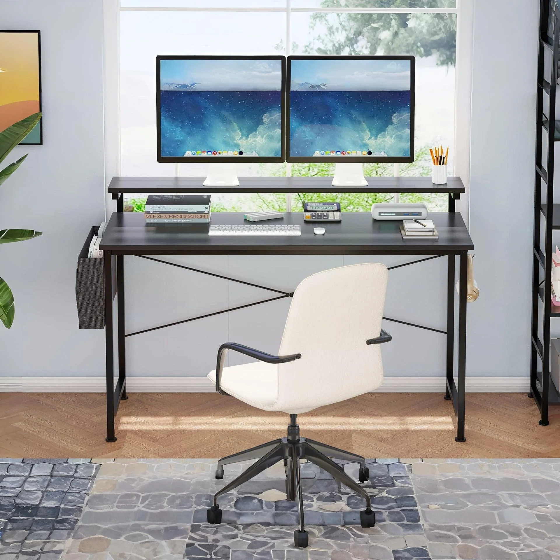 Jacob 100cm Computer Desk with Adjustable Monitor Stand - Black - Image 2