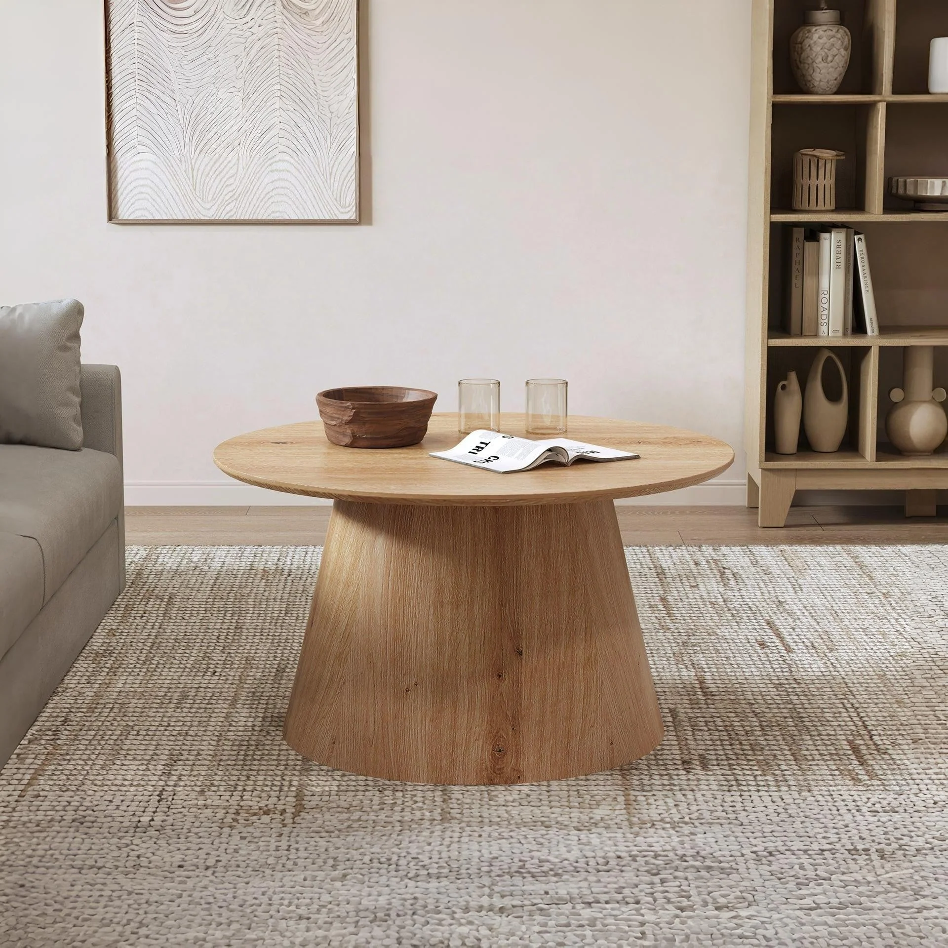 Jordan Round Coffee Table 80cm - Oak - Image 4