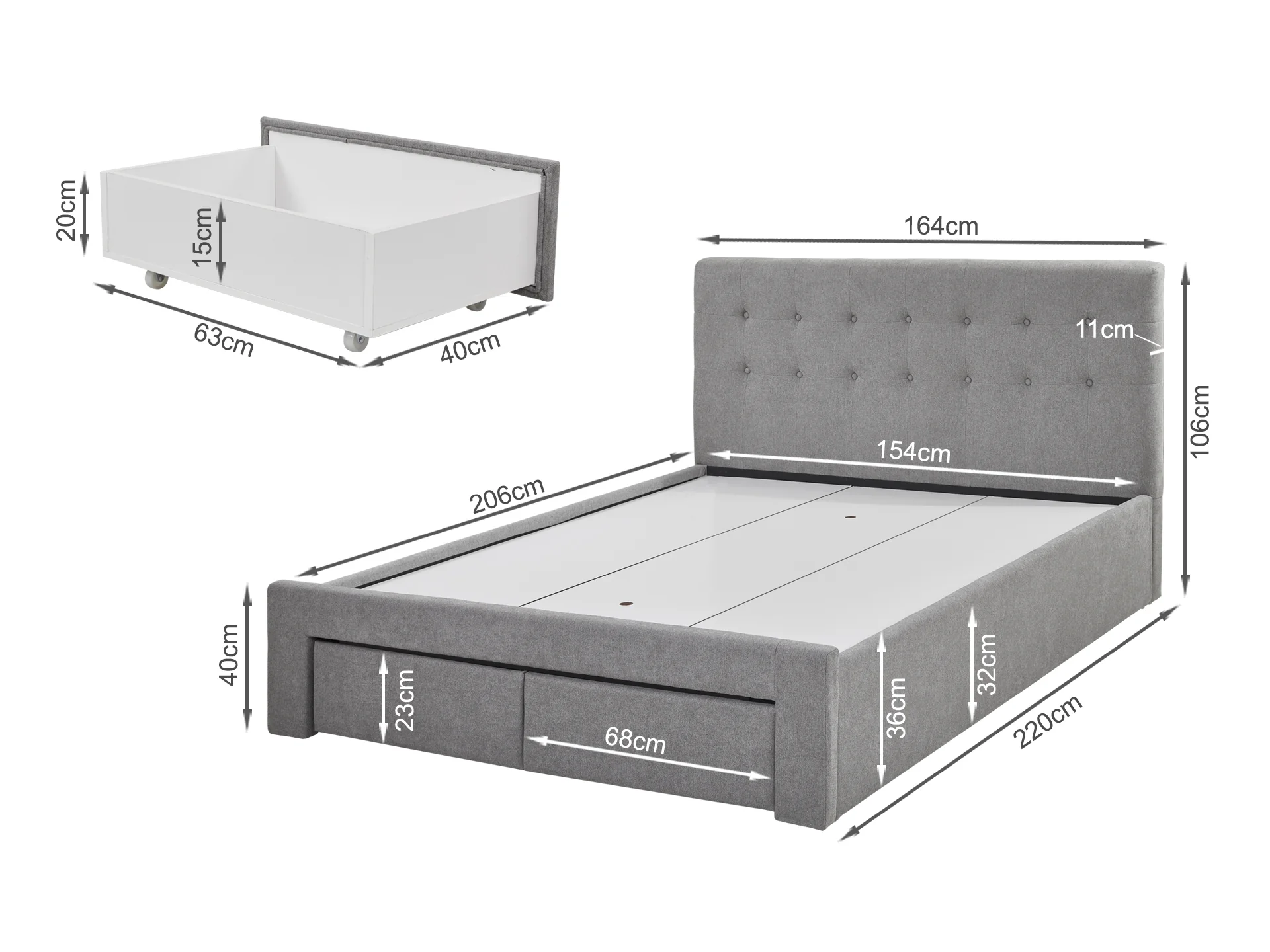 JULIAN Queen Bed with Drawers - LIGHT GREY - Image 12