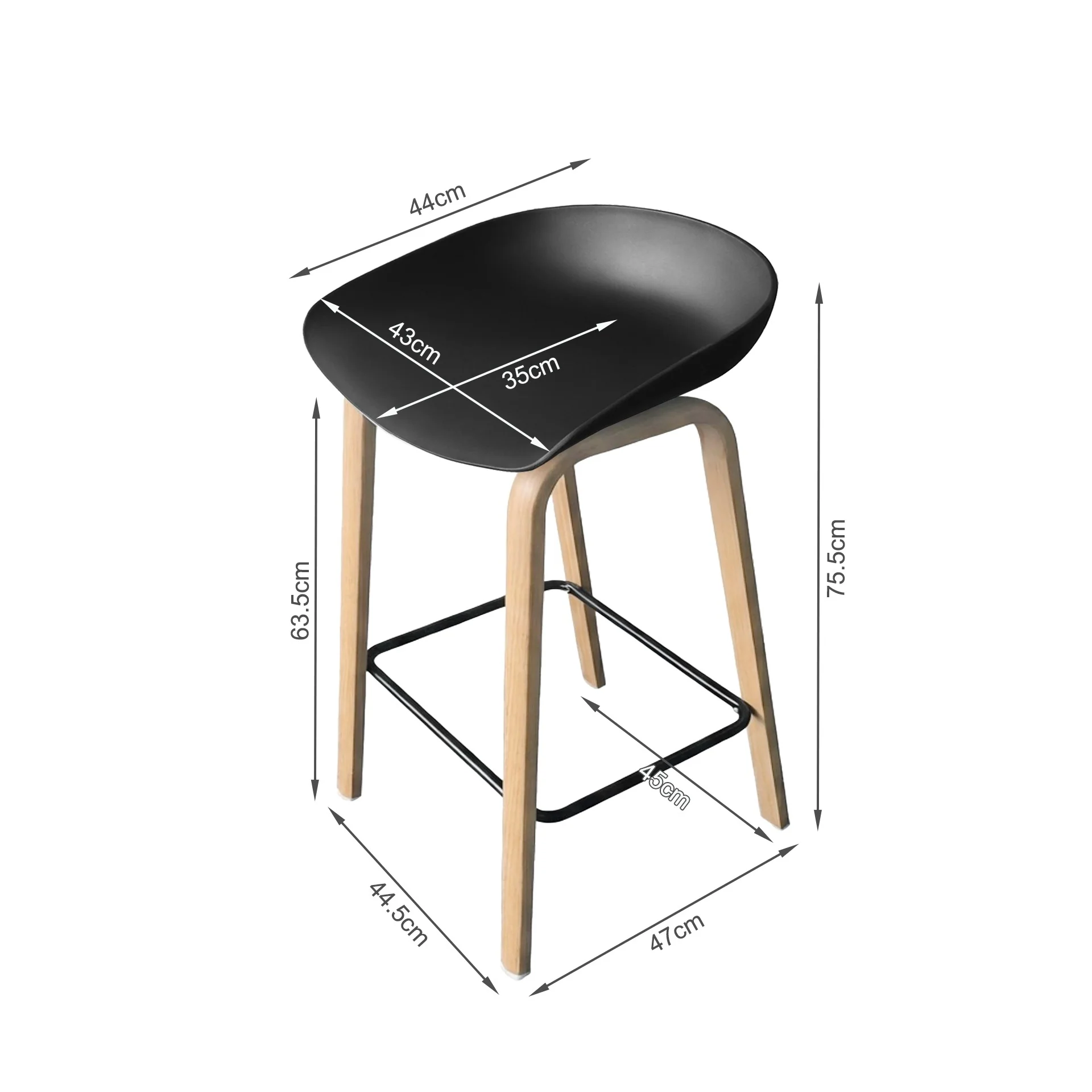 Kai Pro Metal Bar Stool 65cm - Set of 2 - Black - Image 12