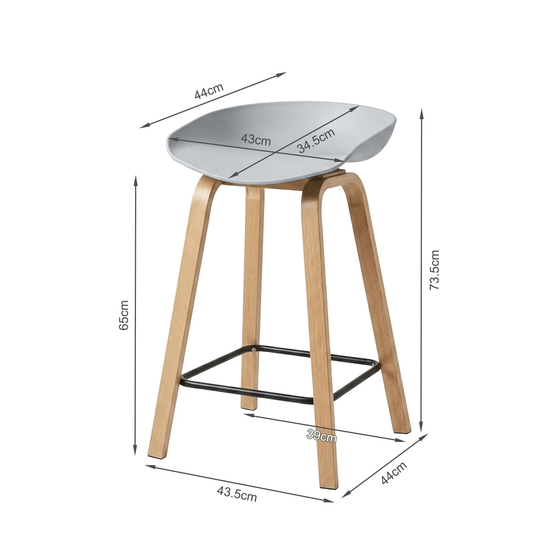 Kai Metal Bar Stool 65cm - Set of 2 - Grey - Image 14