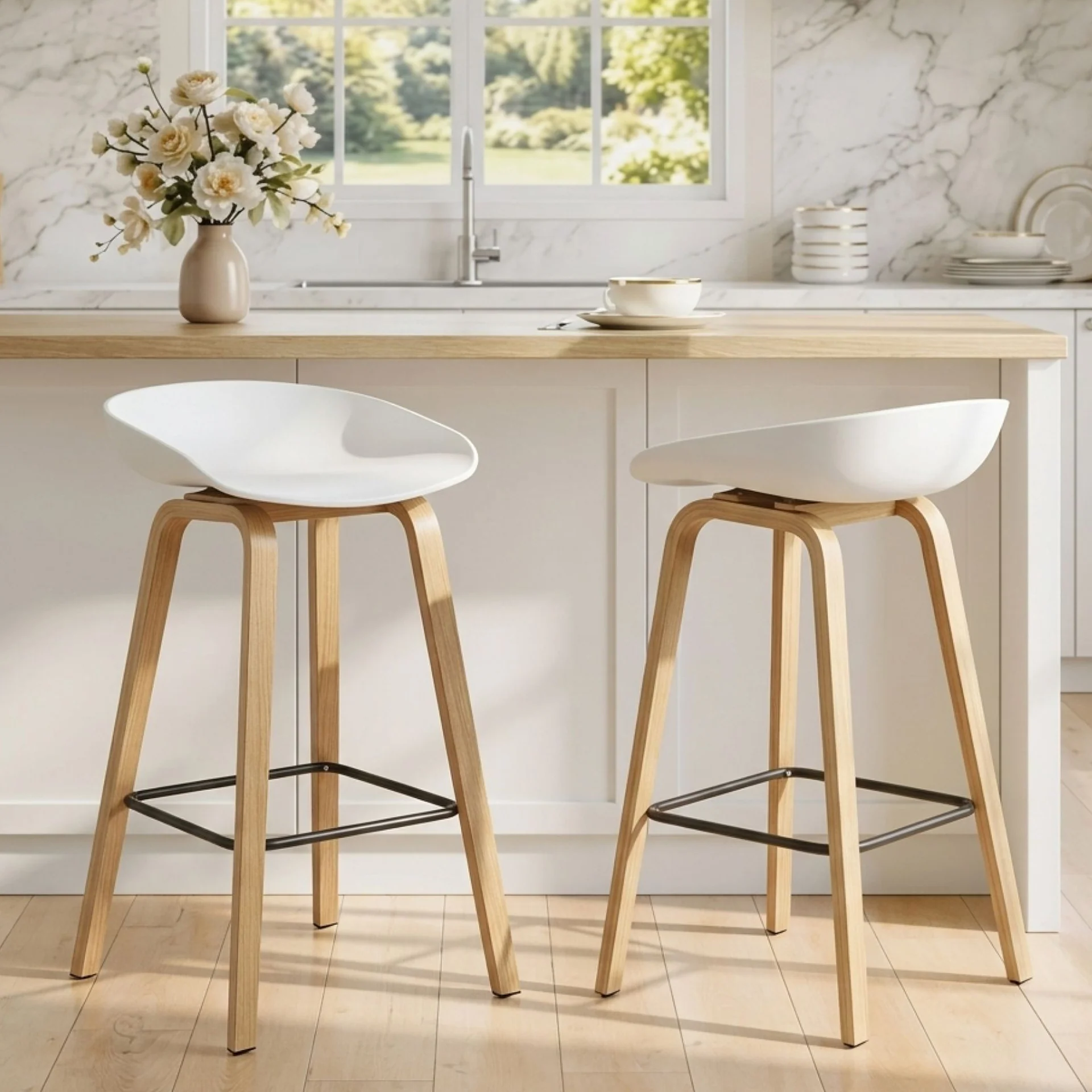 Kai Metal Bar Stool 75cm - Set of 2 - White - Image 3