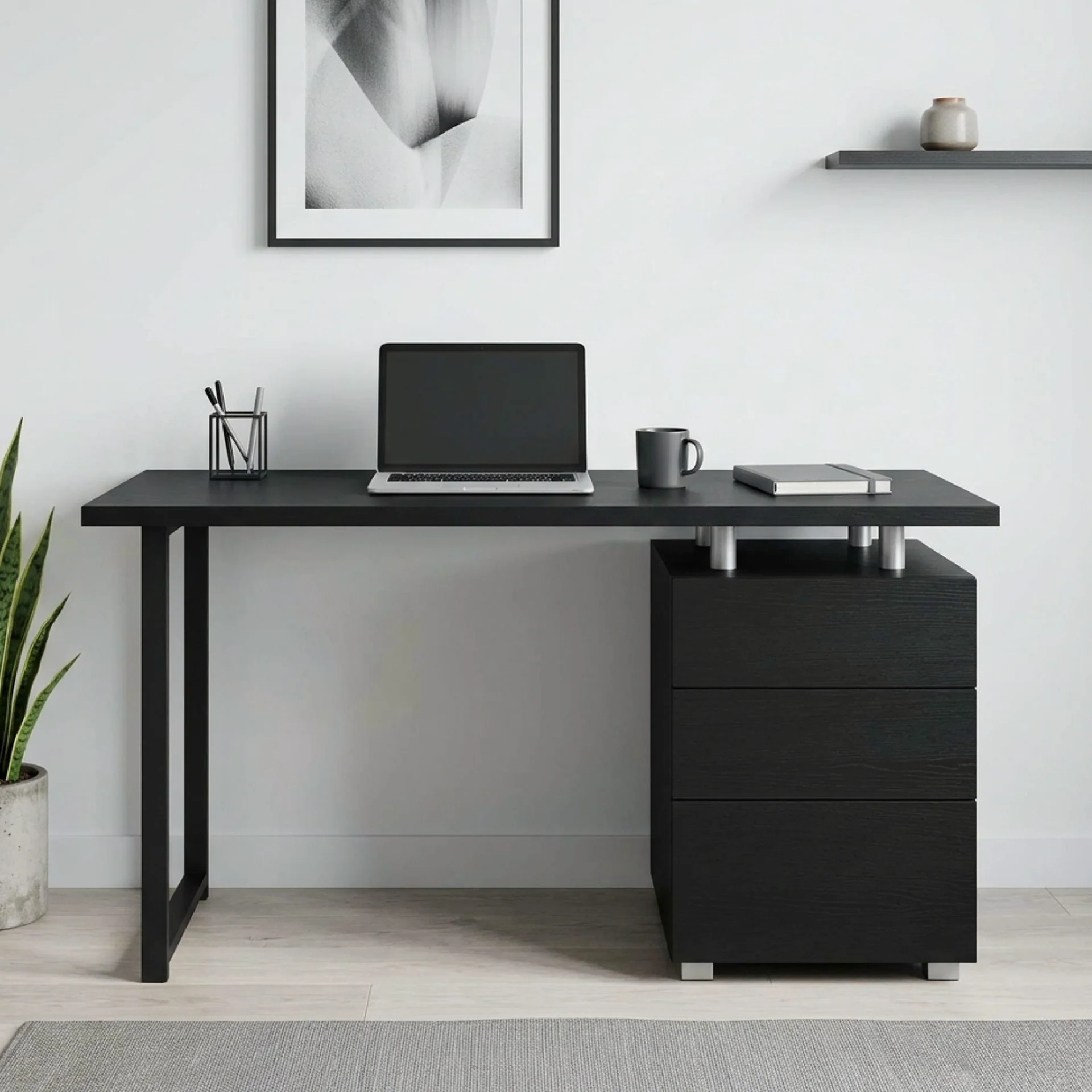 Karter Computer Desk with Drawers - Black - Image 5