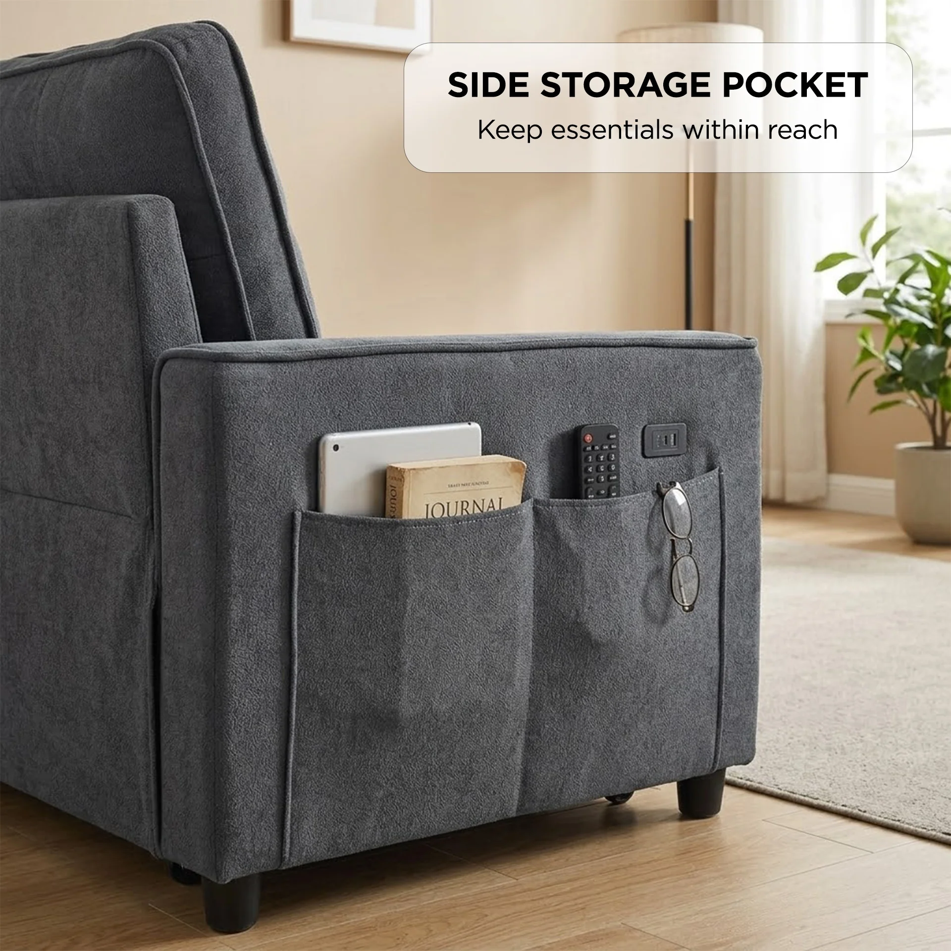 Kauri Boucle  2 Seater Sofa Bed - Dark Grey - Image 4