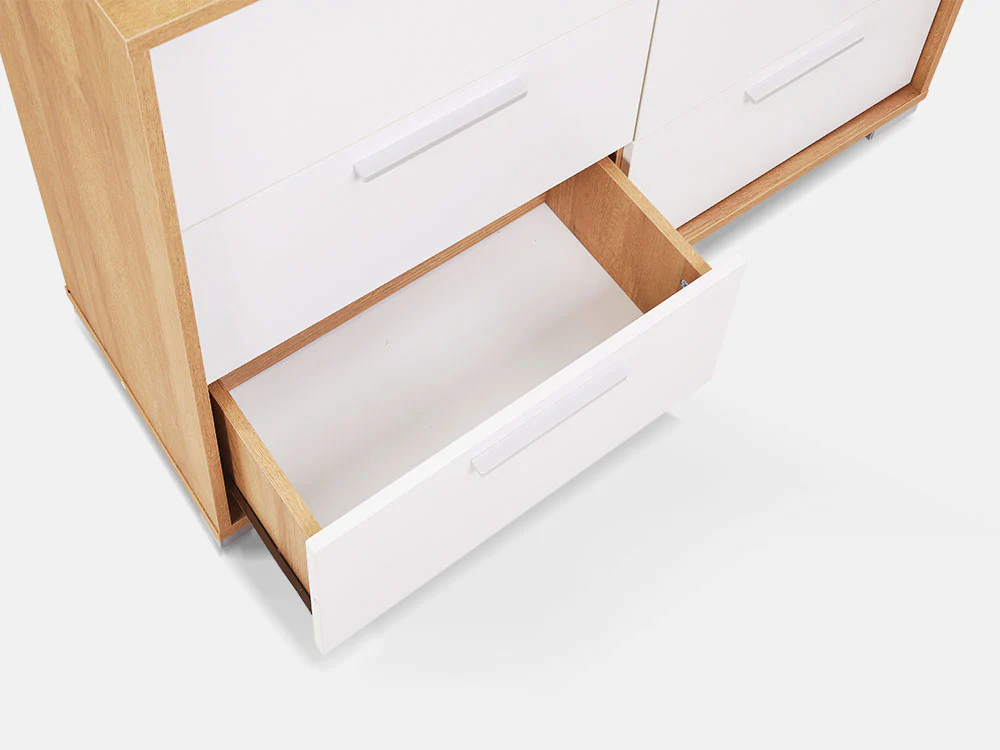 KAWEKA Low Boy 6 Drawers Chest Dresser with Mirror - OAK - Image 6