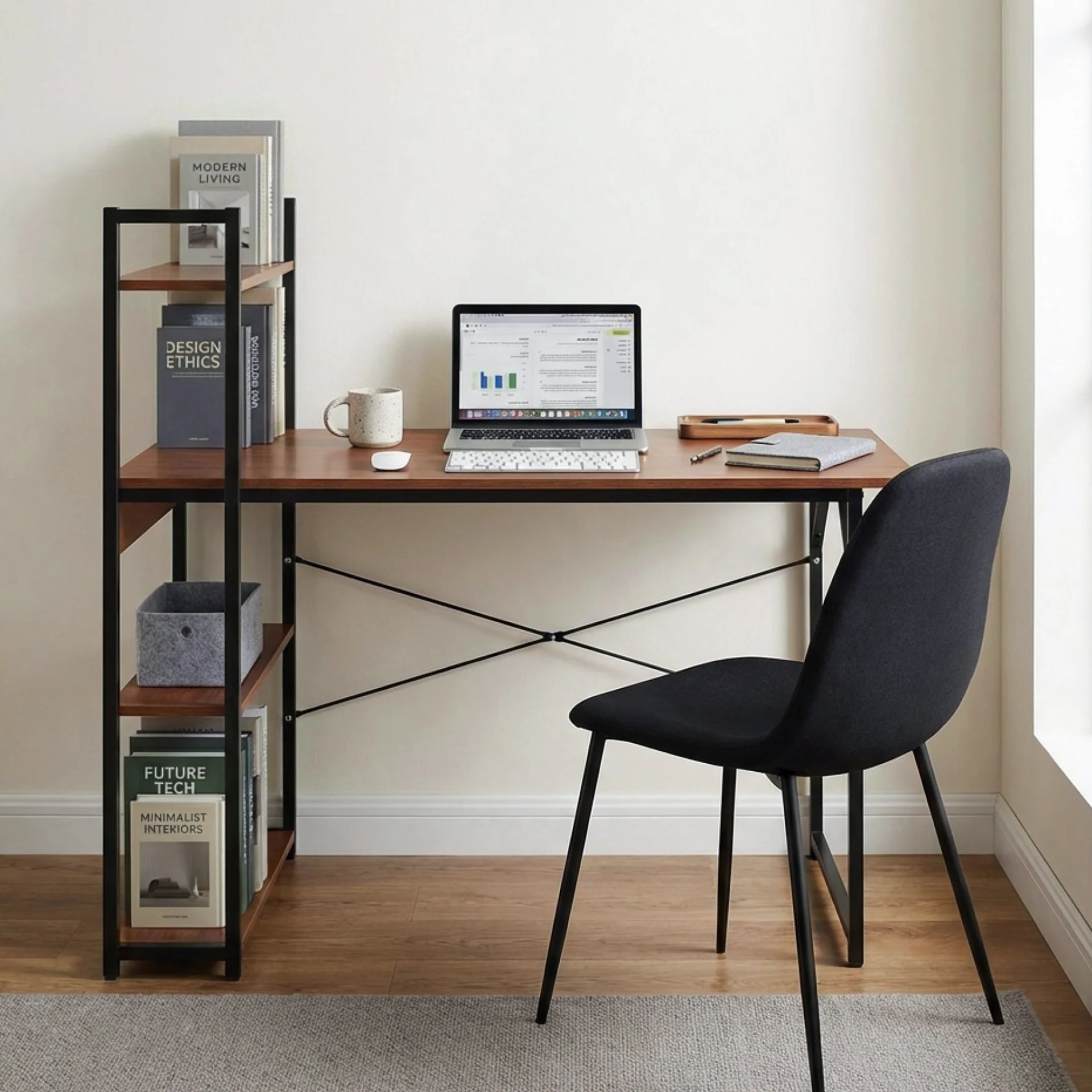 Kendahl 120cm Computer Desk with Bookshelf - Black - Image 3