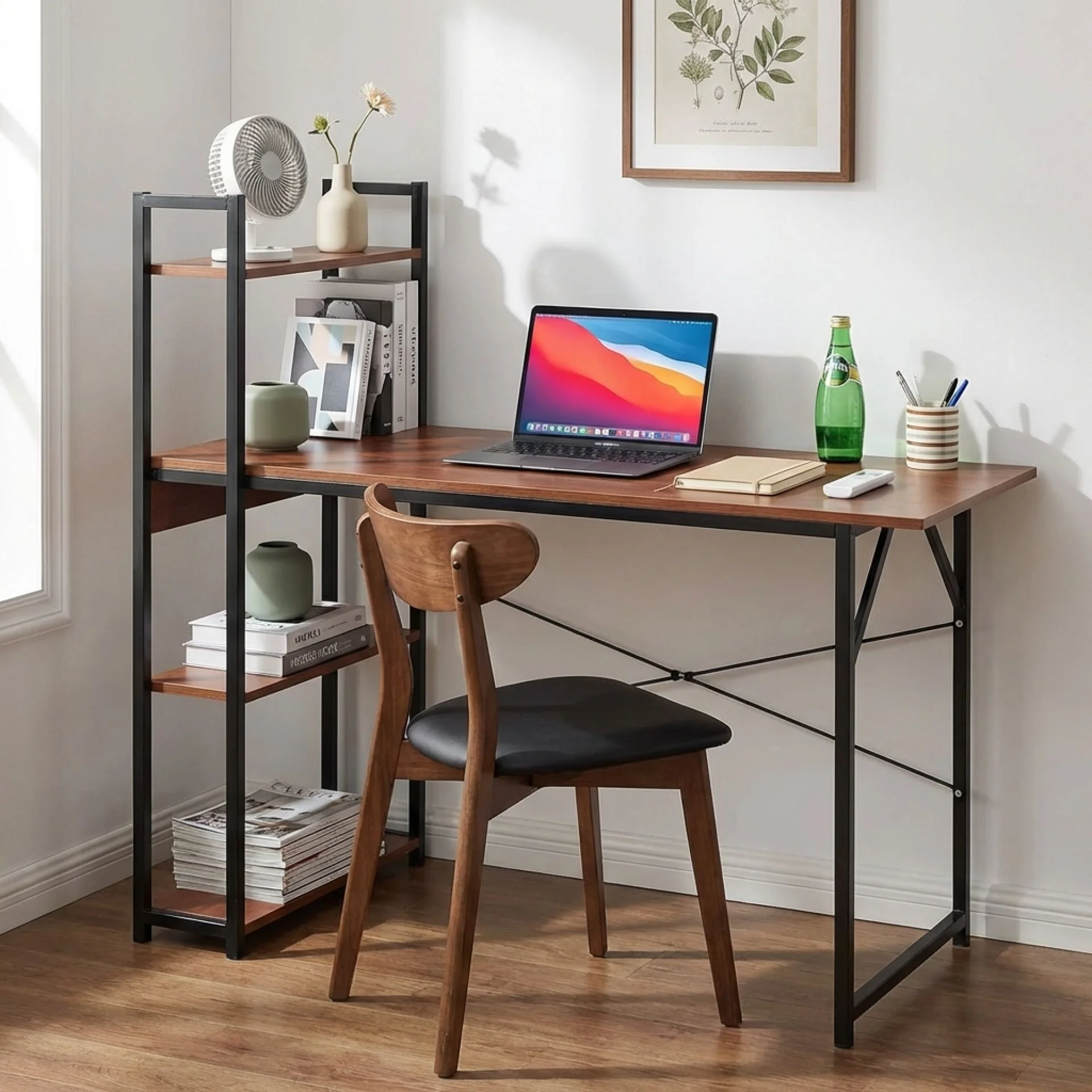 Kendahl 120cm Computer Desk with Bookshelf - Black - Image 5