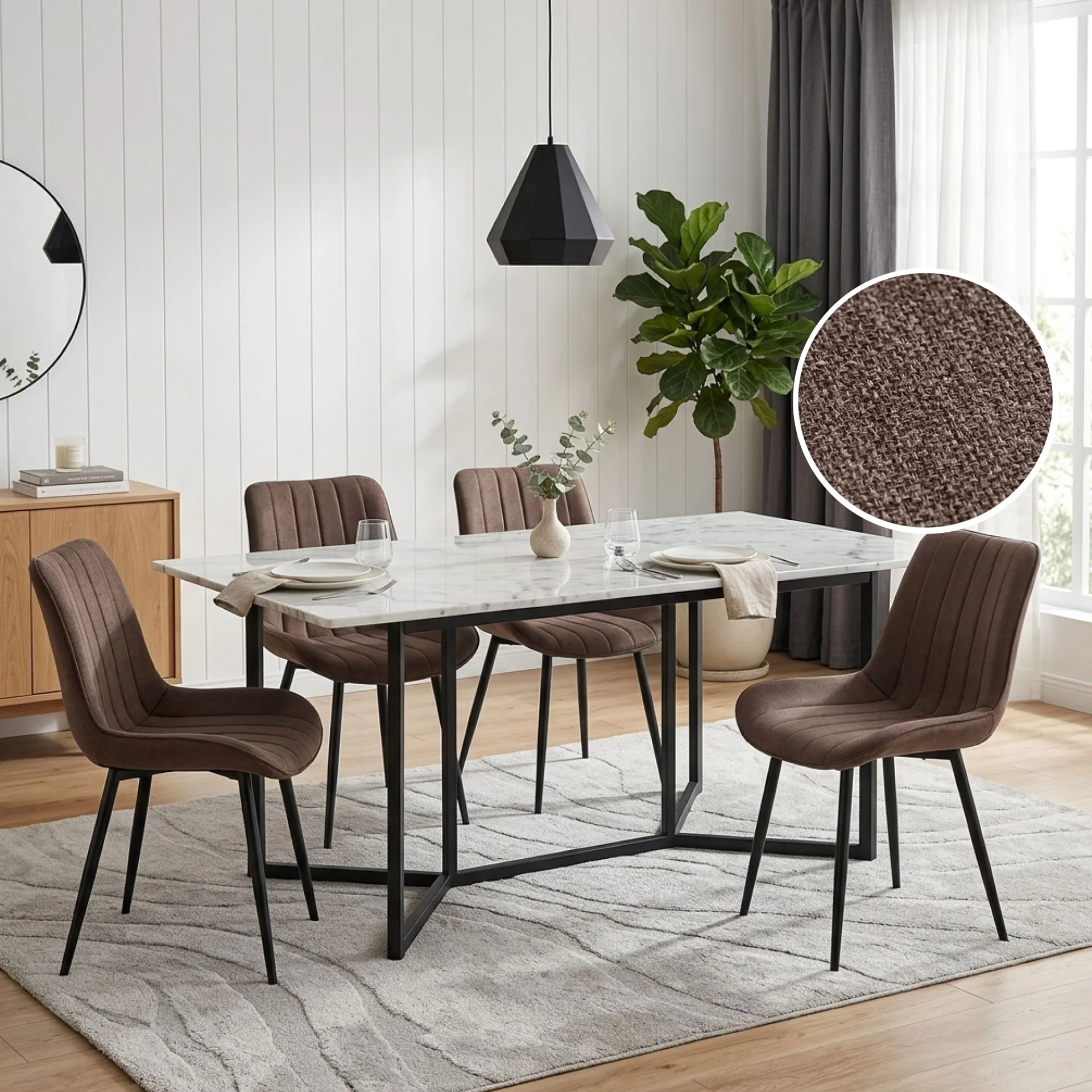 Kivo Linen Dining Chair - Set of 4 - Brown - Image 2