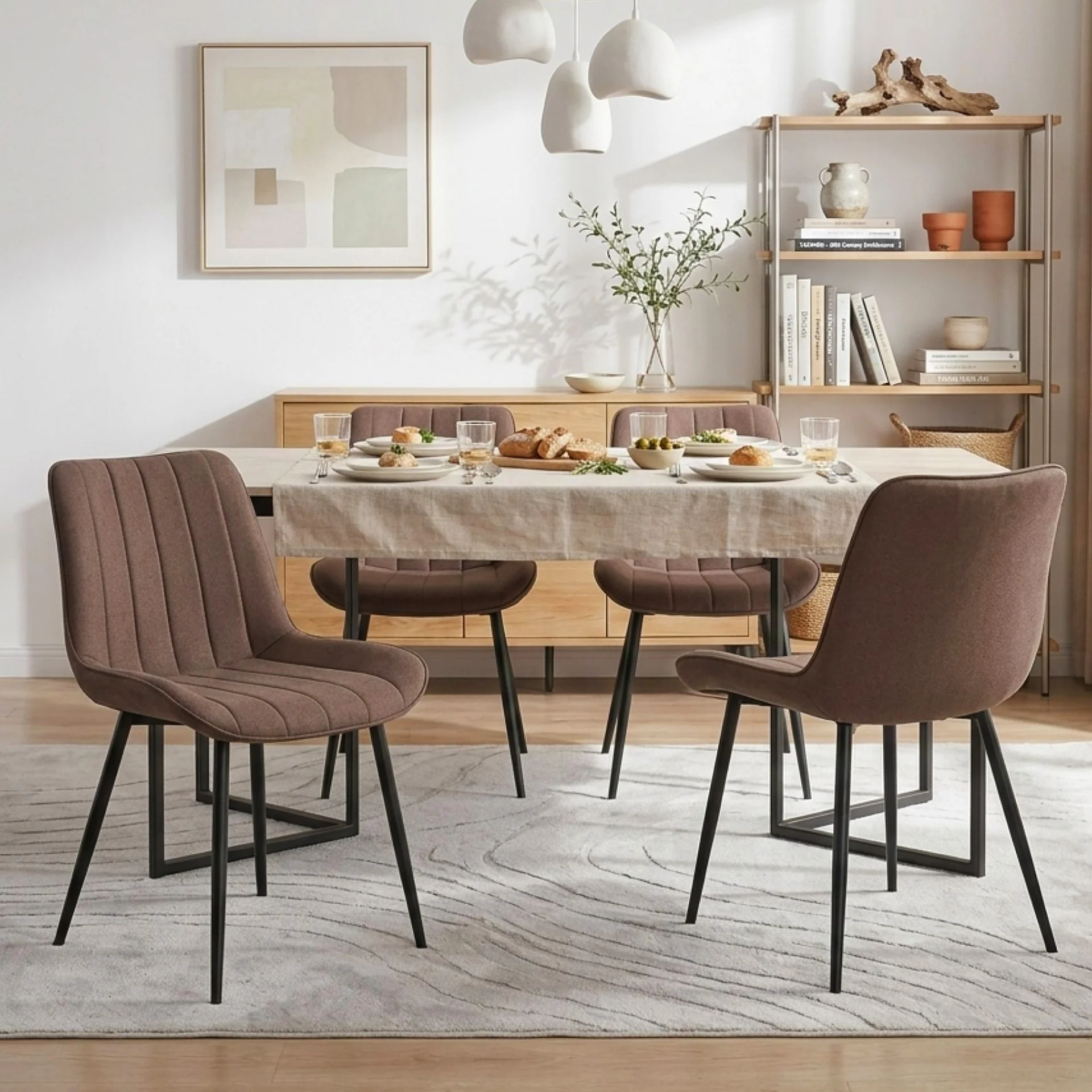 Kivo Linen Dining Chair - Set of 4 - Brown - Image 3