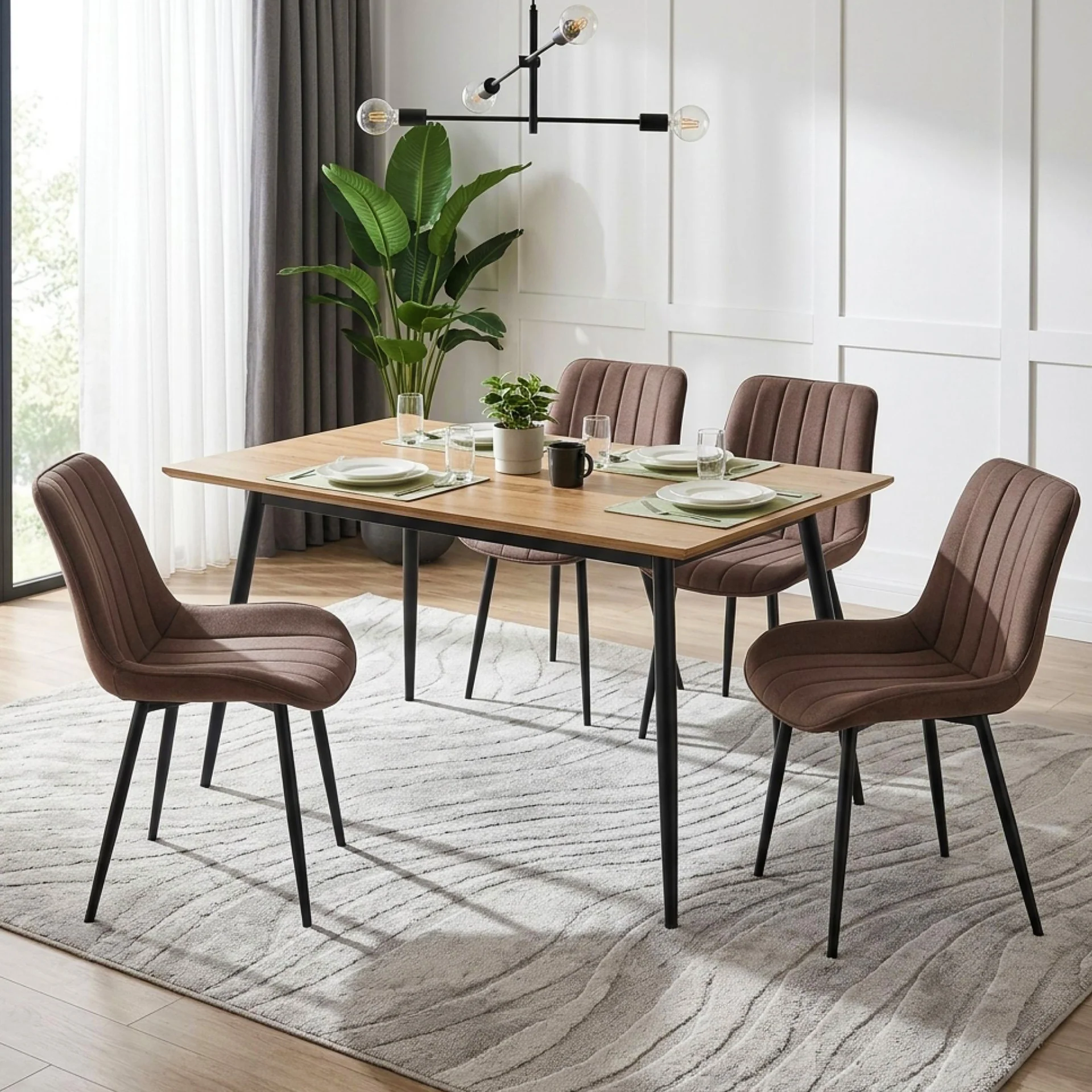 Kivo Linen Dining Chair - Set of 4 - Brown - Image 4