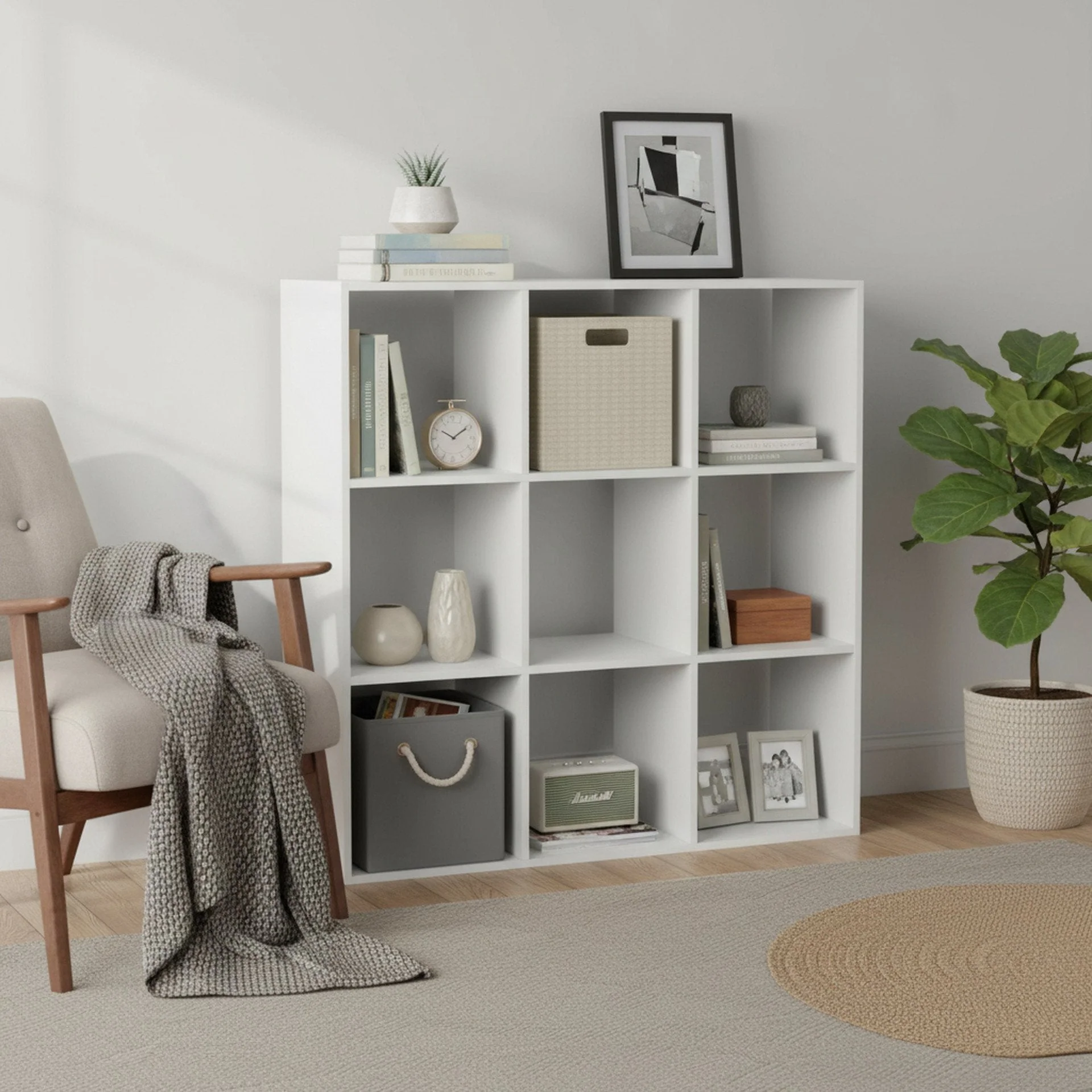 Kivu 9 Cube Square Bookshelf - White