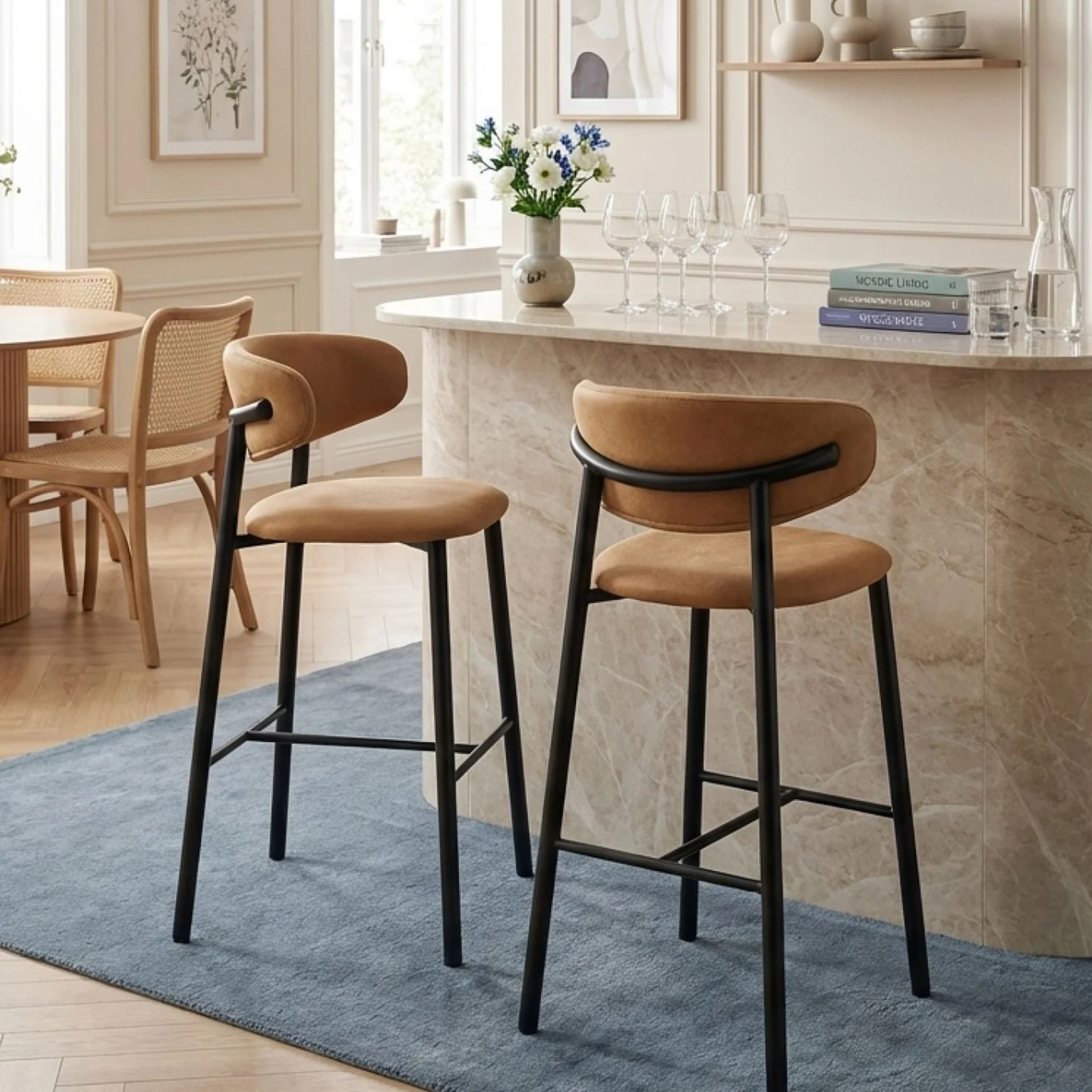 Lark Fabric Bar Stool - Set of 2 - Camel - Image 2