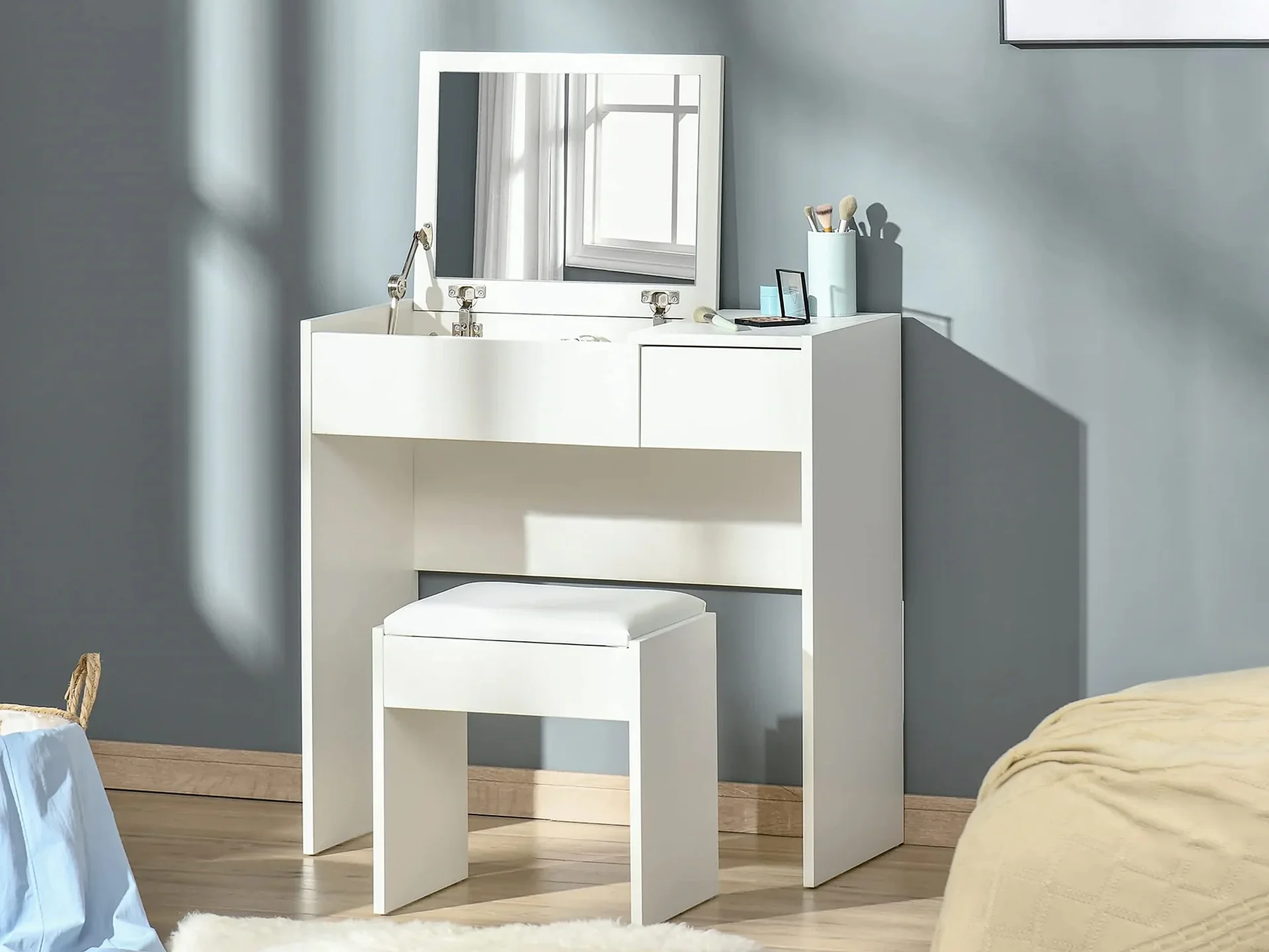 LAVENDER Hidden Mirror Dressing Table Set 2PCS - WHITE