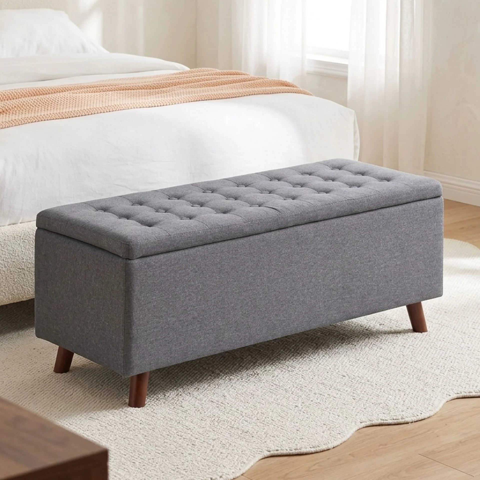 Levi Linen Storage Ottoman Bench - Dark Grey - Image 3