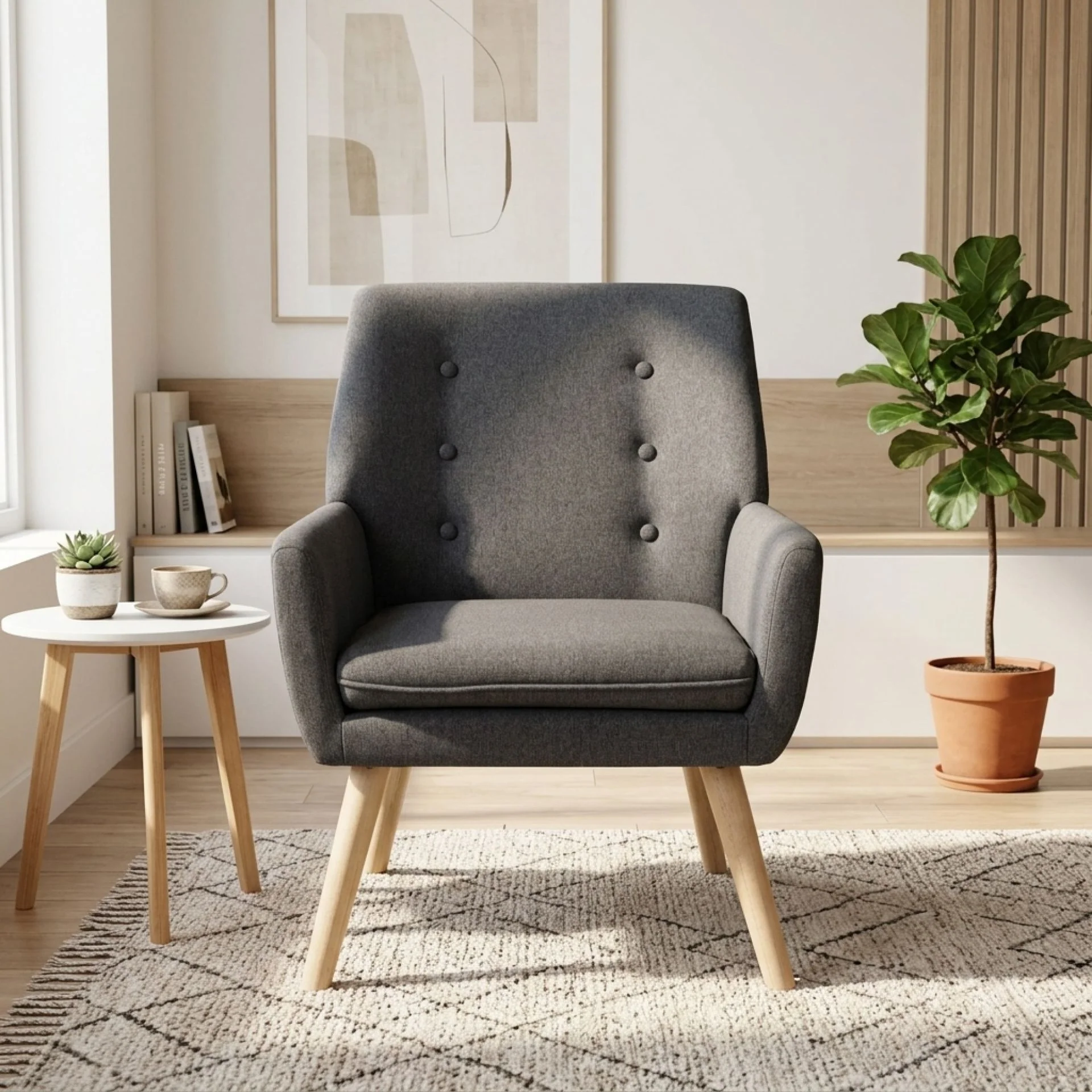 Lina Linen Armchair - Dark Grey - Image 5