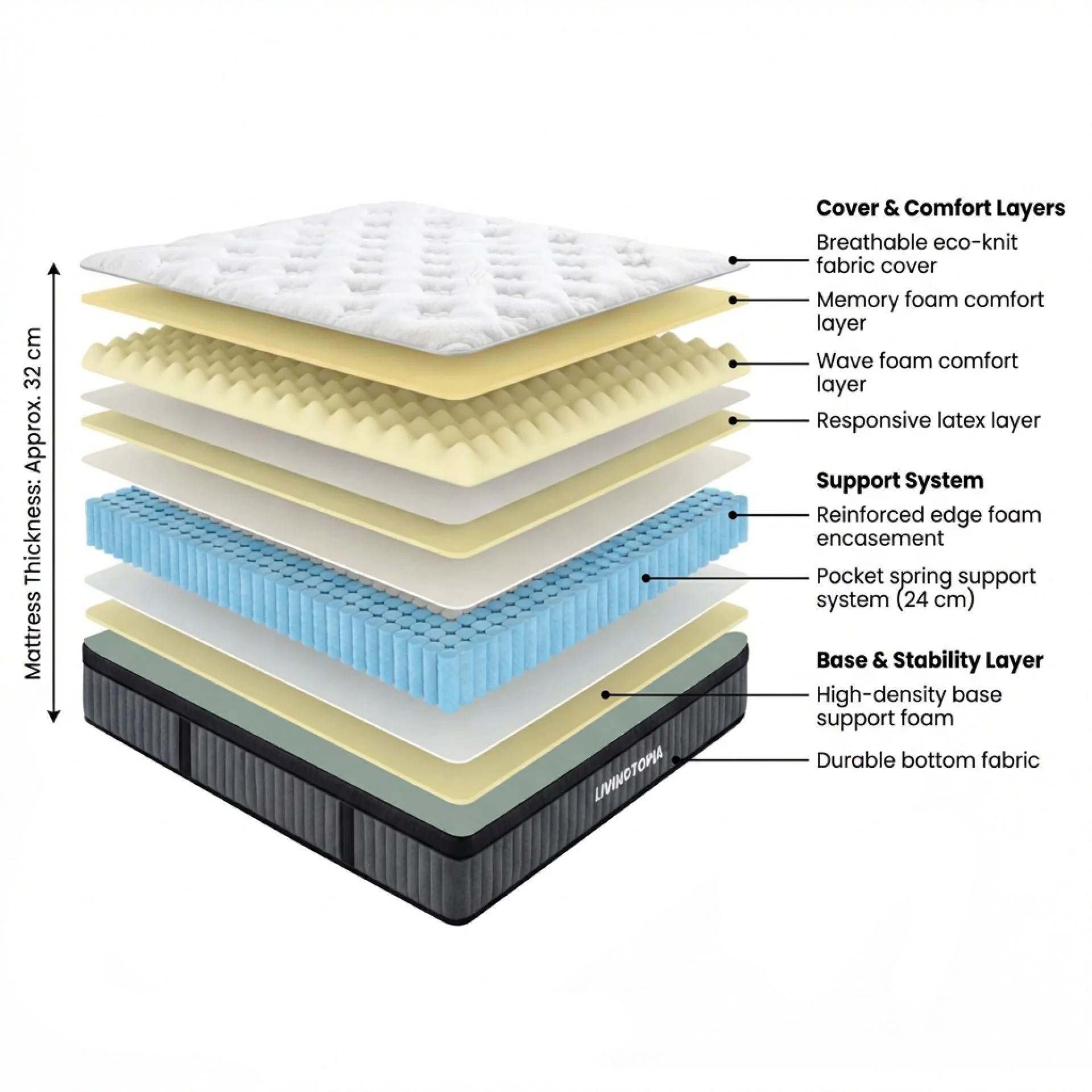 LivingTopia Hybrid Prime Single Mattress - Image 2