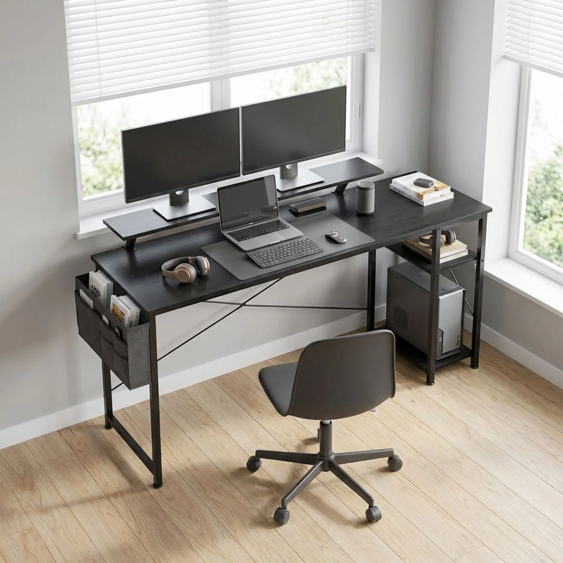 Logan 160cm Computer Desk with Storage Bag - Black