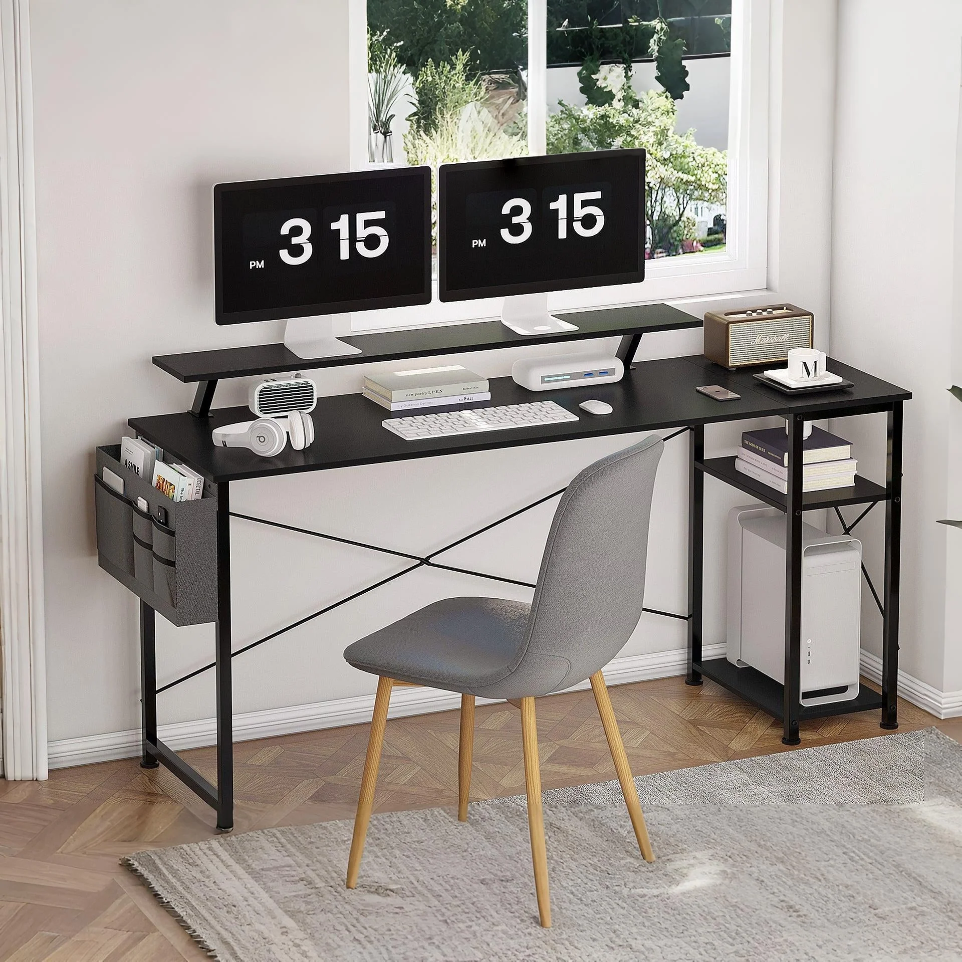 Logan 160cm Computer Desk with Storage Bag - Black - Image 6