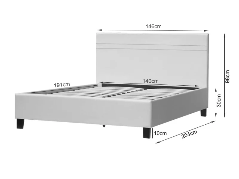 LOGAN DOUBLE Slat PU Bed with Headboard - WHITE - Image 8