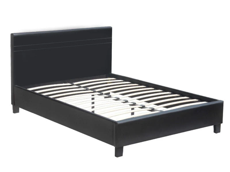 LOGAN KING Slat PU Bed with Headboard - BLACK - Image 3