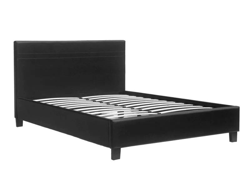 LOGAN QUEEN Slat PU Bed with Headboard - BLACK - Image 3