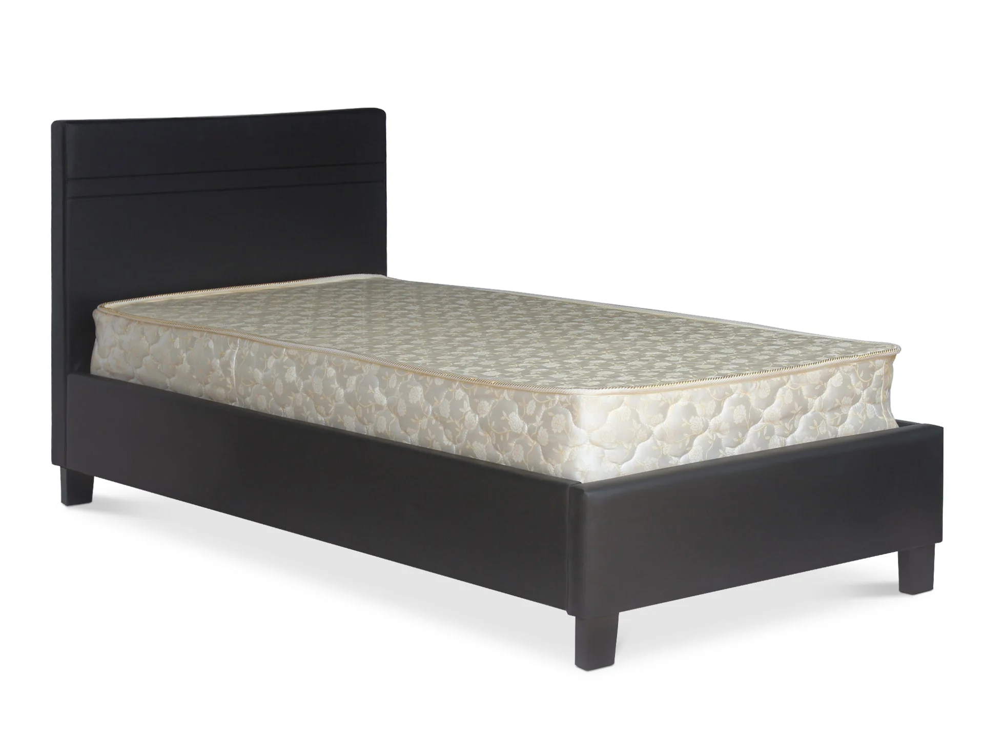 LOGAN SINGLE Slat PU Bed with Headboard - BLACK - Image 4