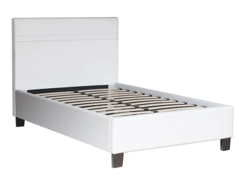 LOGAN SINGLE Slat PU Bed with Headboard - WHITE - Image 2