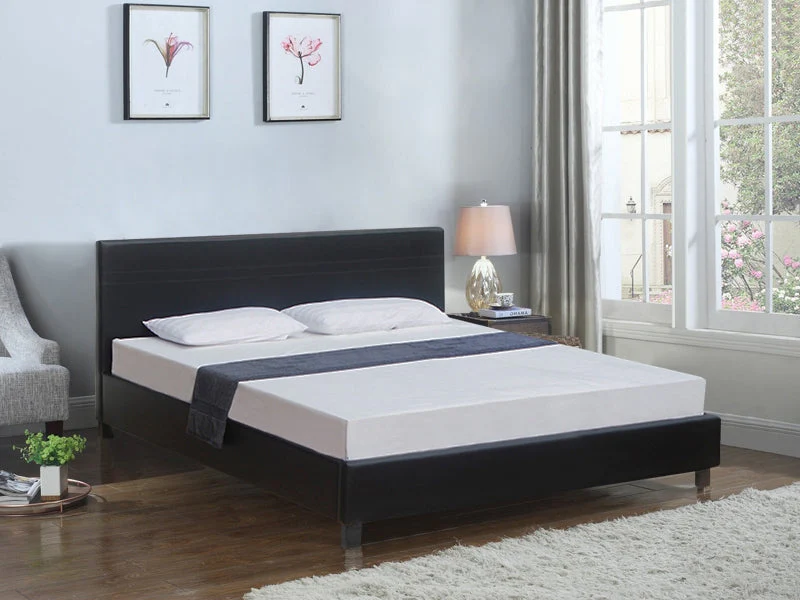 LOGAN SUPER KING Slat PU Bed with Headboard - BLACK