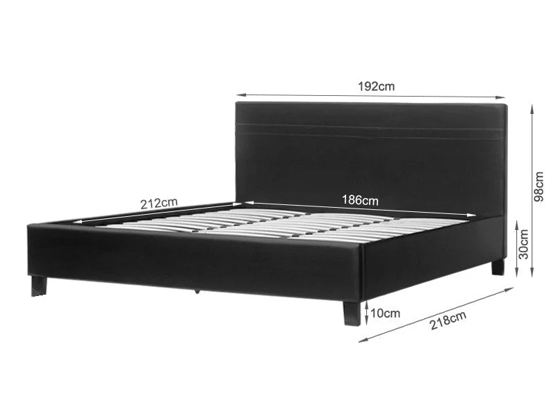 LOGAN SUPER KING Slat PU Bed with Headboard - BLACK - Image 10