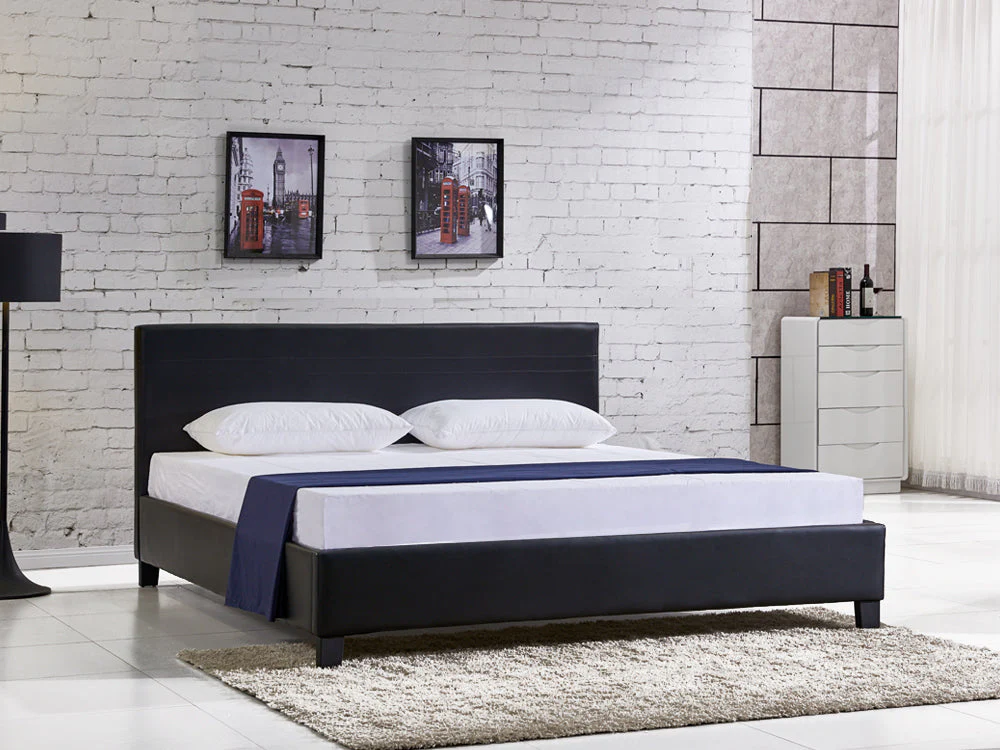 LOGAN SUPER KING Slat PU Bed with Headboard - BLACK - Image 2