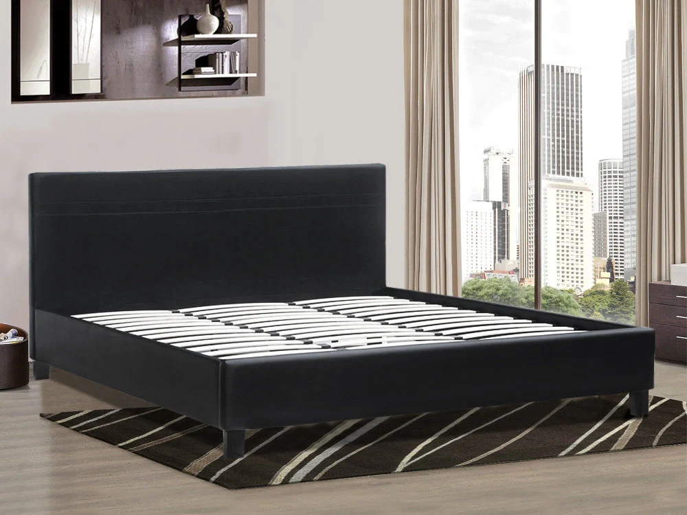LOGAN SUPER KING Slat PU Bed with Headboard - BLACK - Image 4