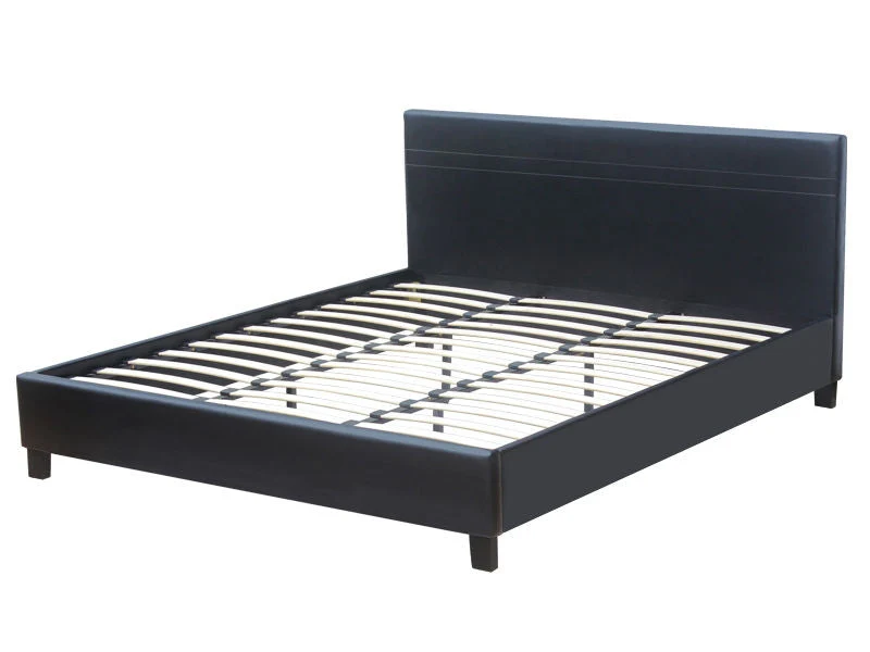 LOGAN SUPER KING Slat PU Bed with Headboard - BLACK - Image 5
