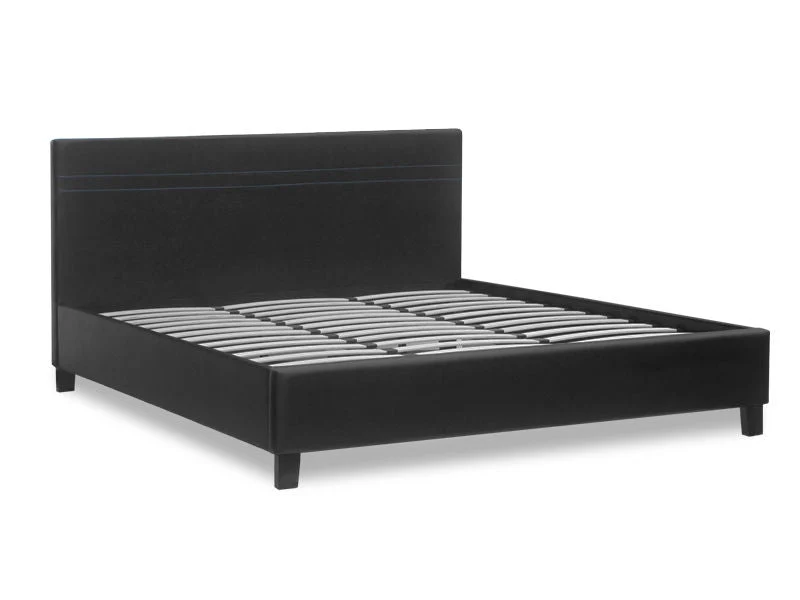 LOGAN SUPER KING Slat PU Bed with Headboard - BLACK - Image 6