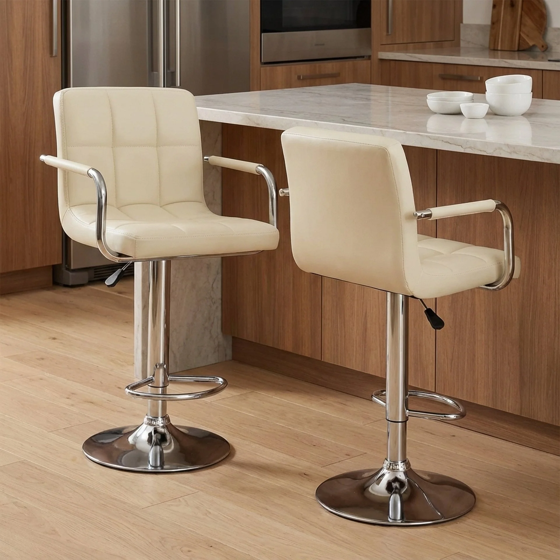 Lois Bar Stool with PU Leather - Set of 2 - Beige - Image 4