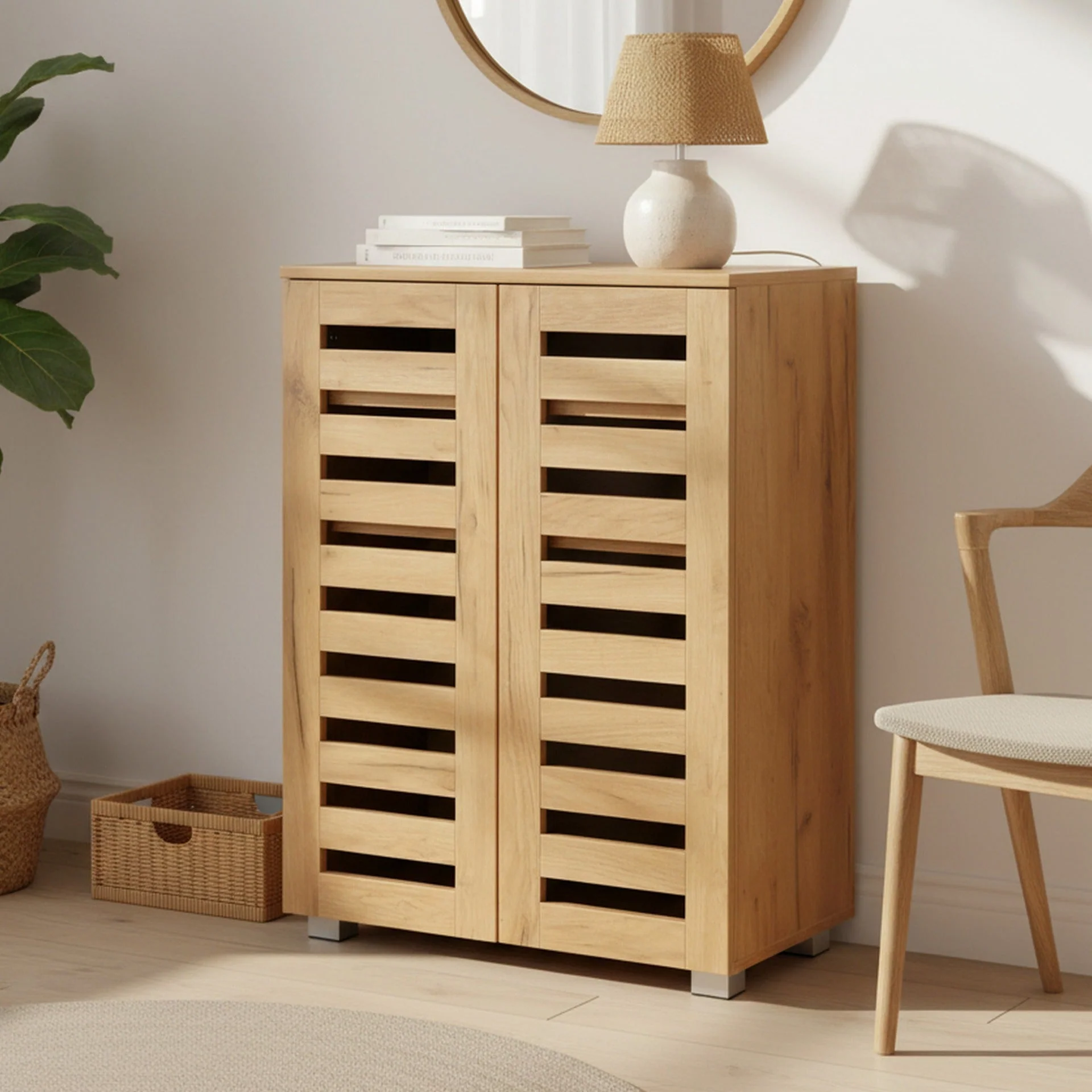 Loma 2 Door Shoe Cabinet Storage Rack - Dark Oak