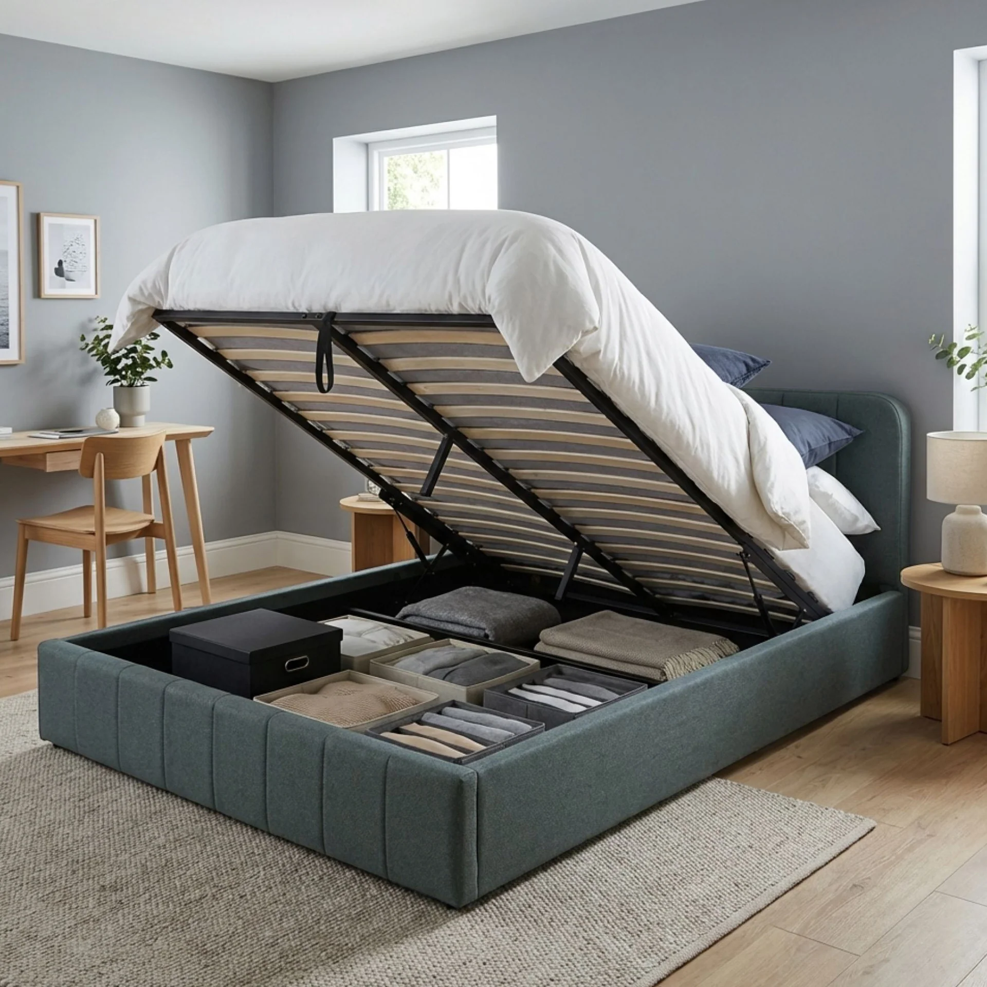 Veloria Queen Gas Lift Bed Frame - Green - Image 2