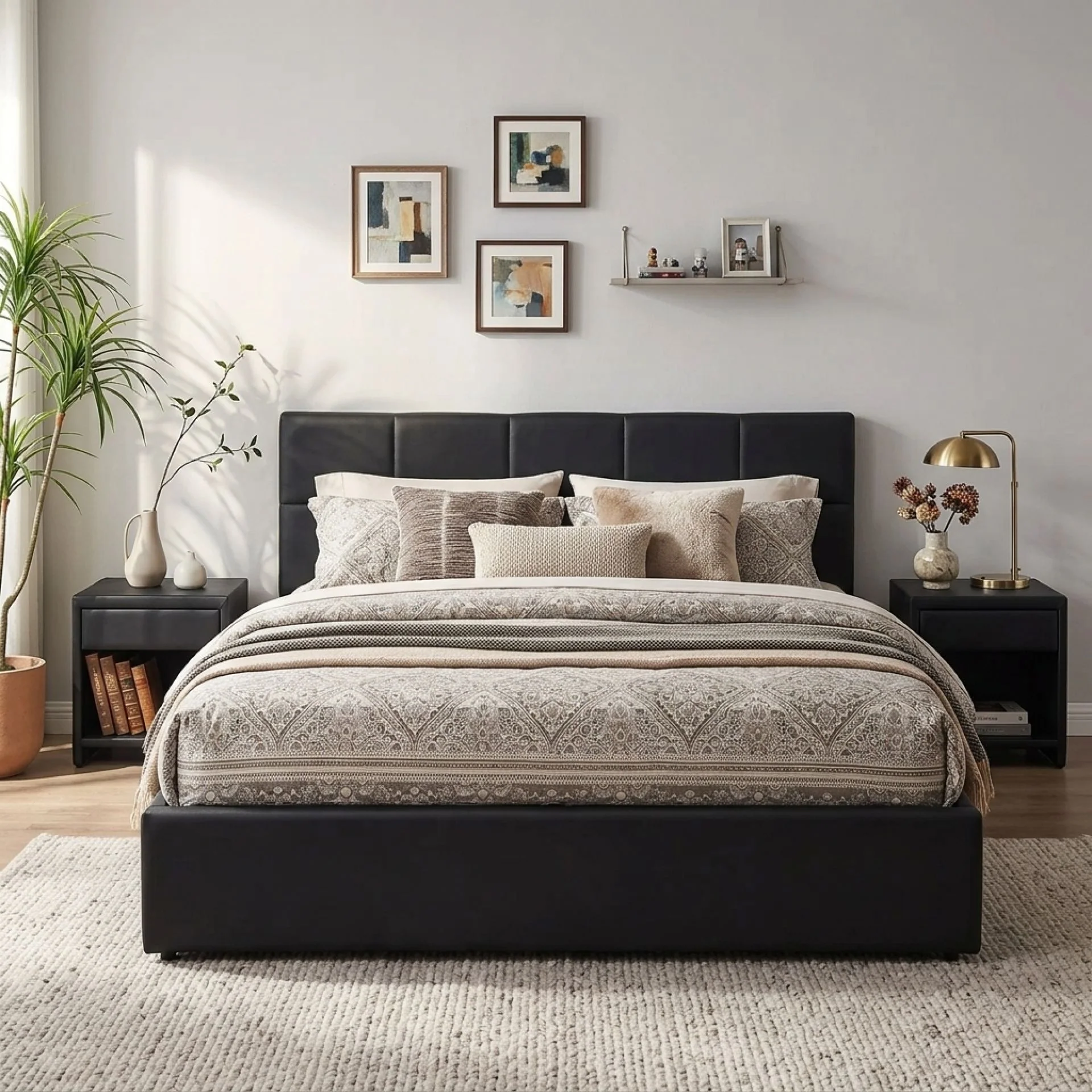 Purova PU Queen Gas Lift Bed Frame – Black - Image 3