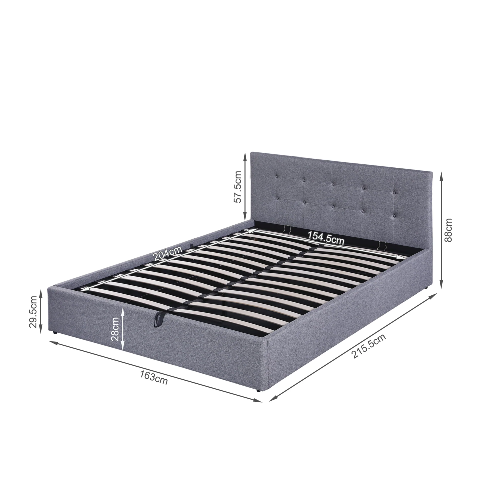 Lureva Linen Queen Gas Lift Bed Frame – Grey - Image 14